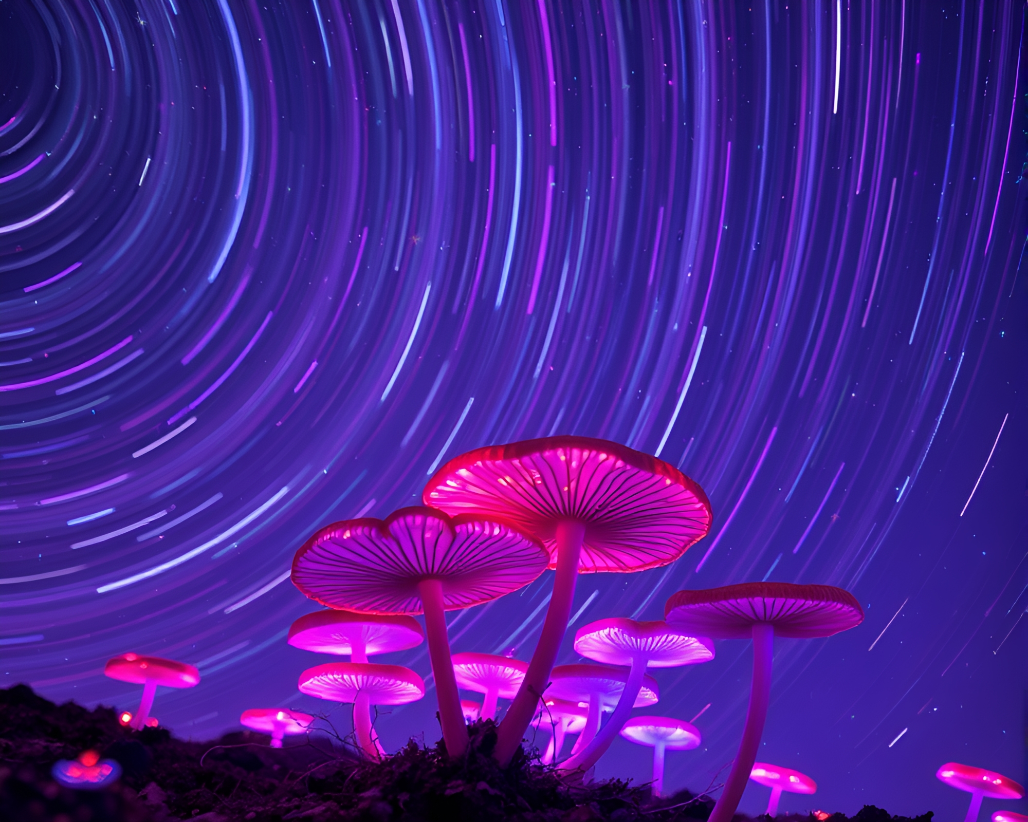 Starlit Fungal Bioluminescence: Glitch Art Masterpiece – free AI stock image