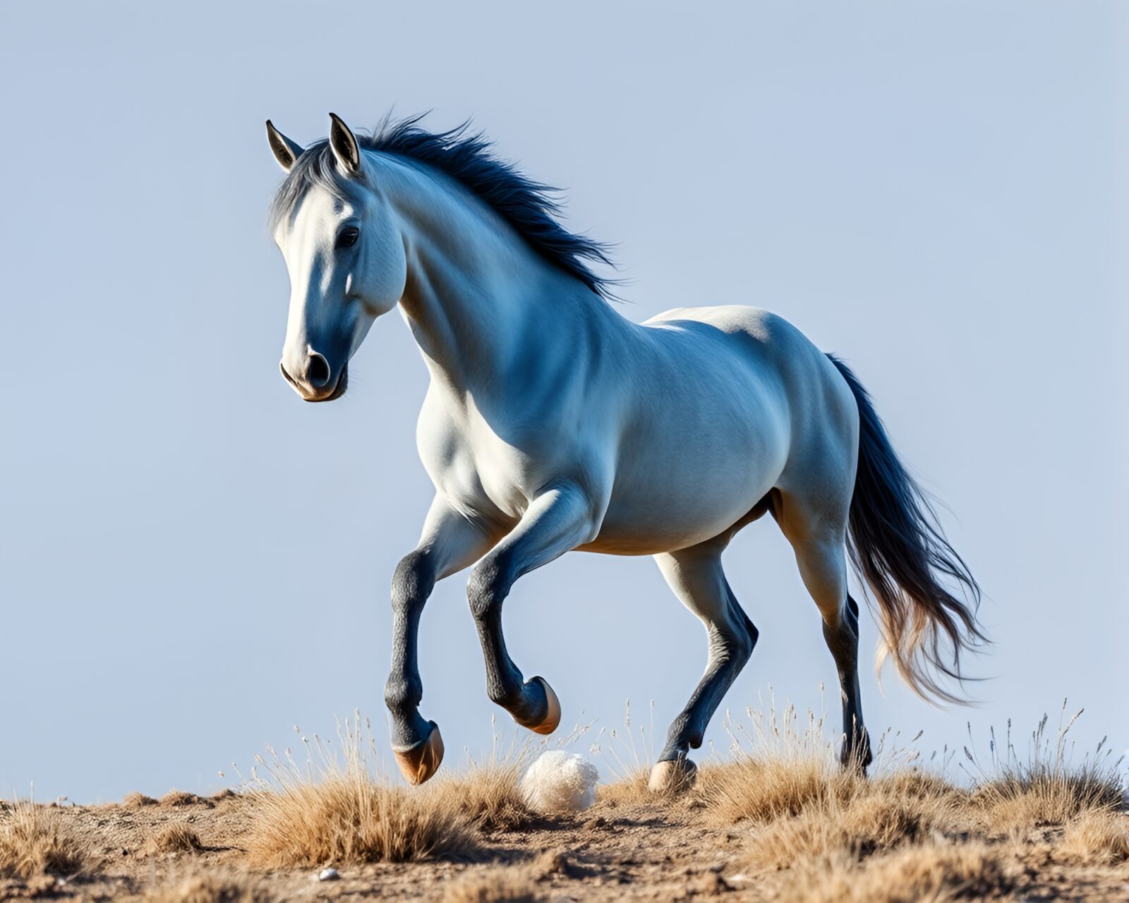 Beautiful CGI rendering of a wild stallion in icy blue hues
