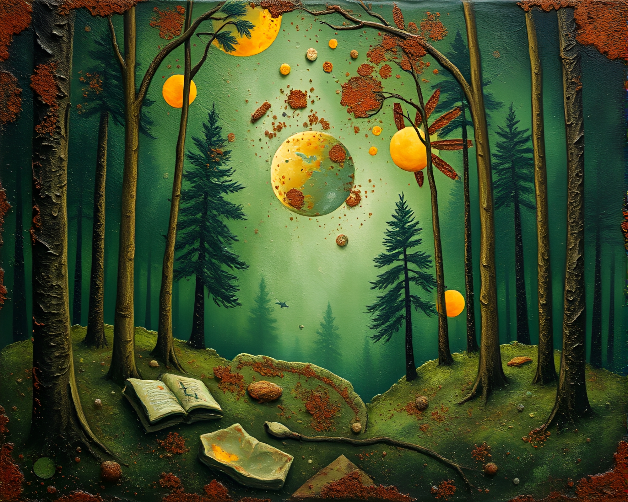 Rust Patina Space Habitat in Enchanted Forest Green – free AI stock image