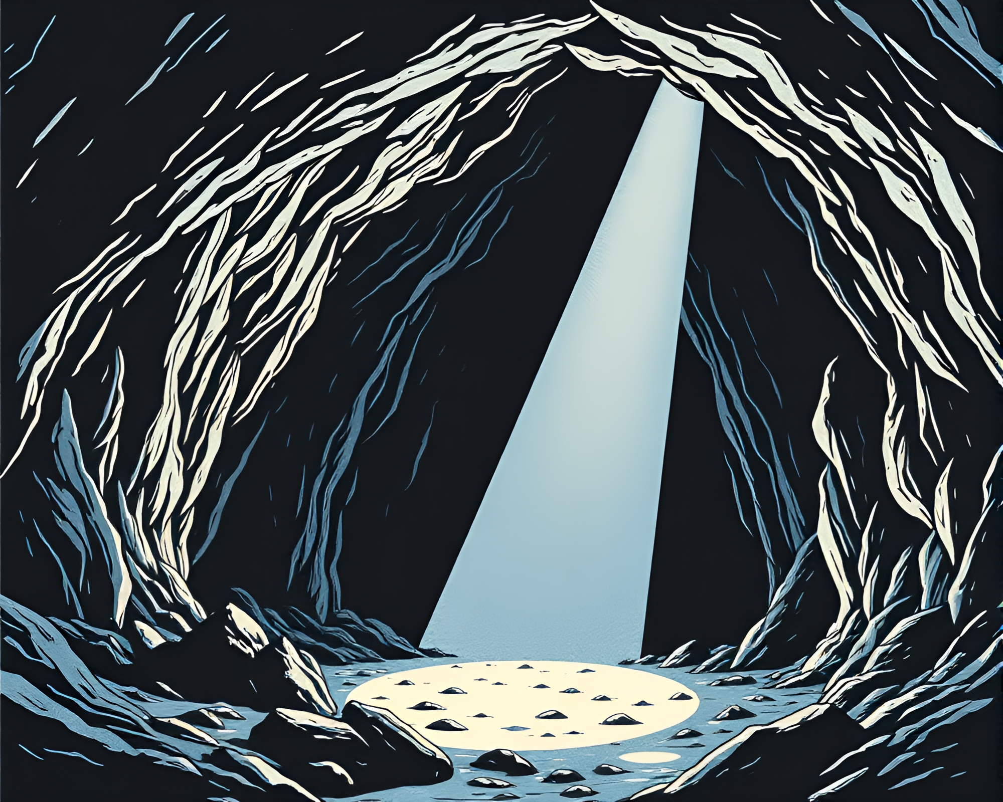 Glacial cave from above under stage spotlight – free AI stock image