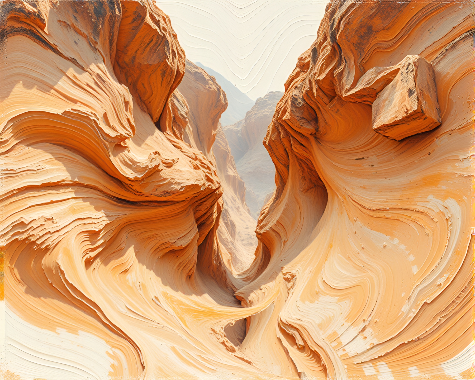 Swirling Lens Distortion through Eroded Canyon Palette – free AI stock image