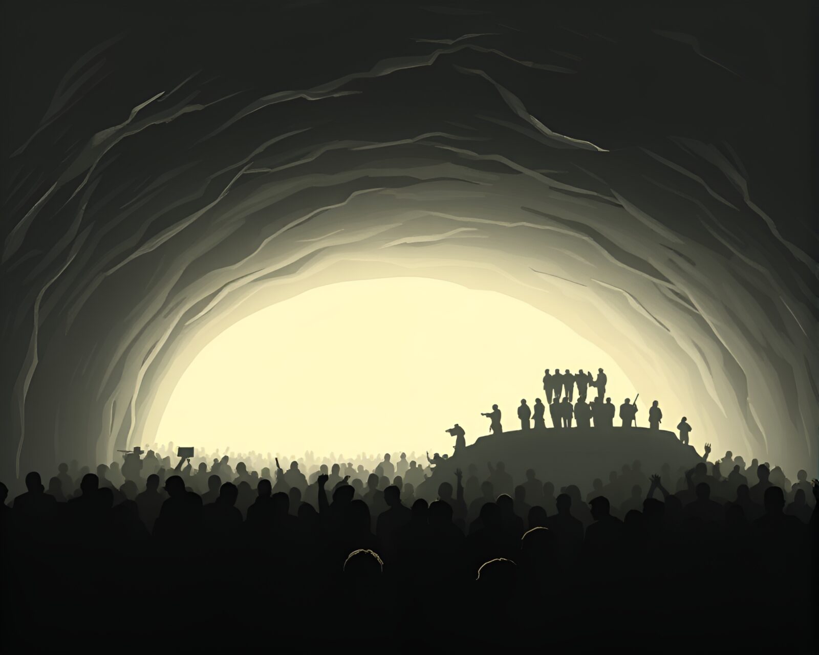 Ghostly figures in underground color field hideaway