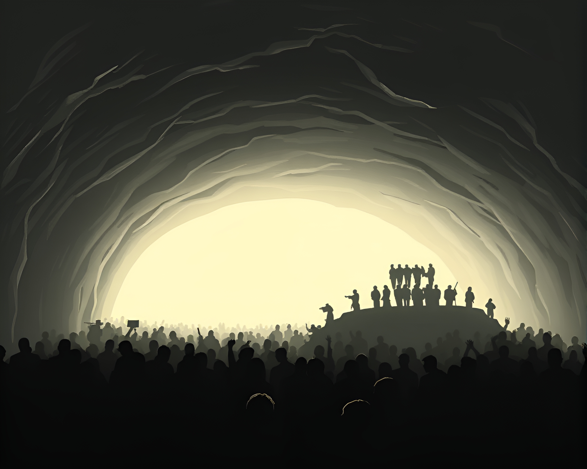 Ethereal Silhouette Crowd in Ivory Bunker – free AI stock image