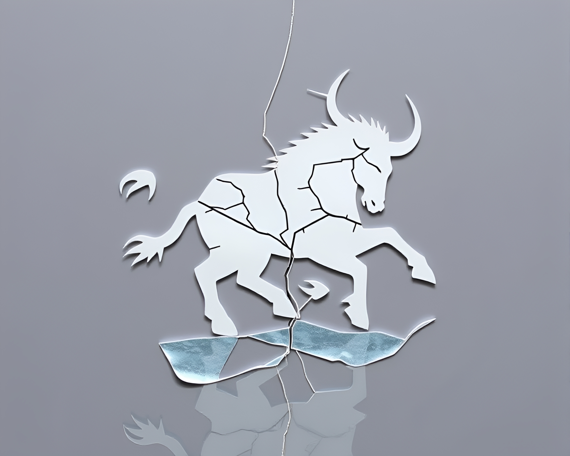 Ivory White Minotaur in Paper Cutout Ice Reflection – free AI stock image