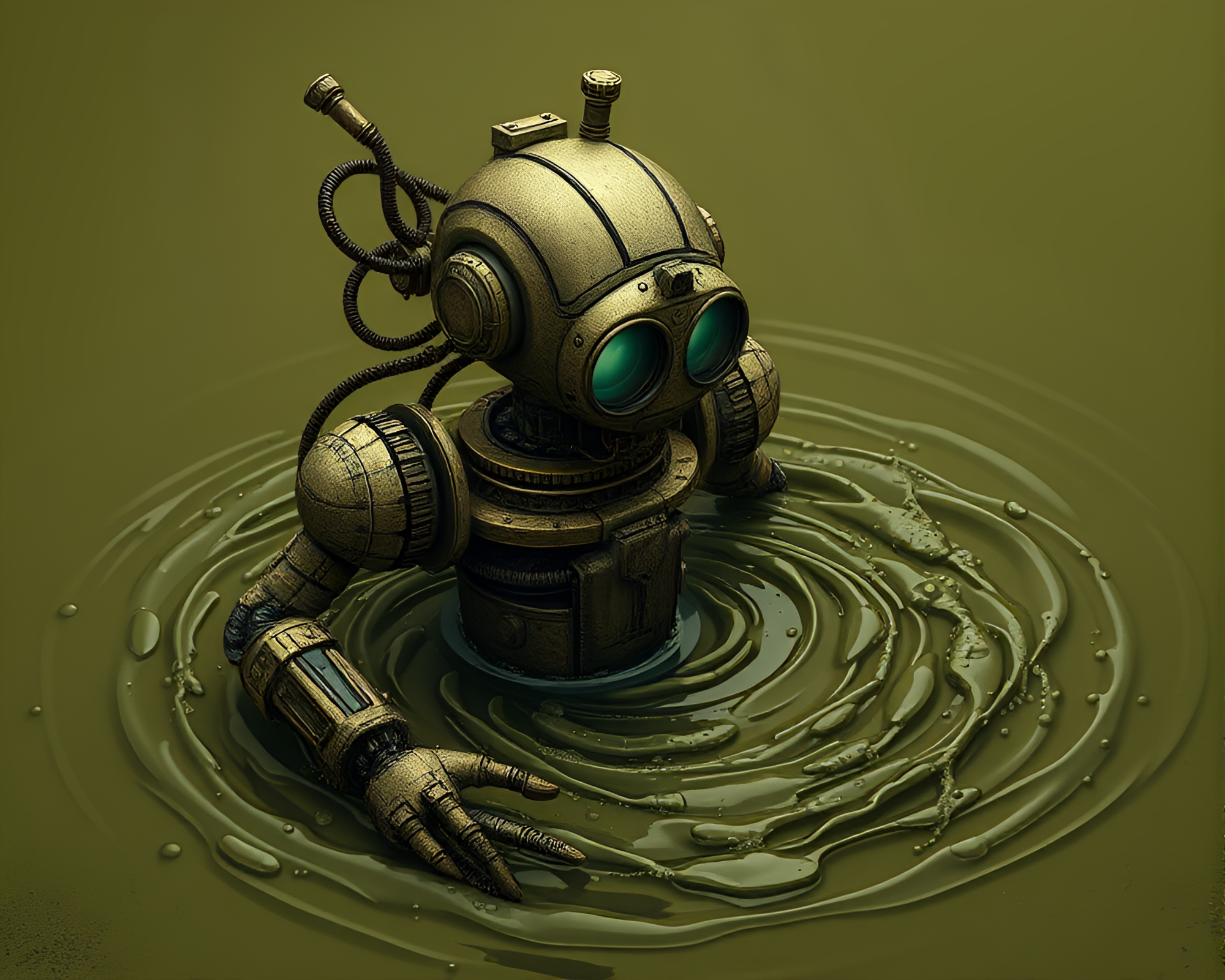 Steampunk Robot in Water Whirlpool – free AI stock image