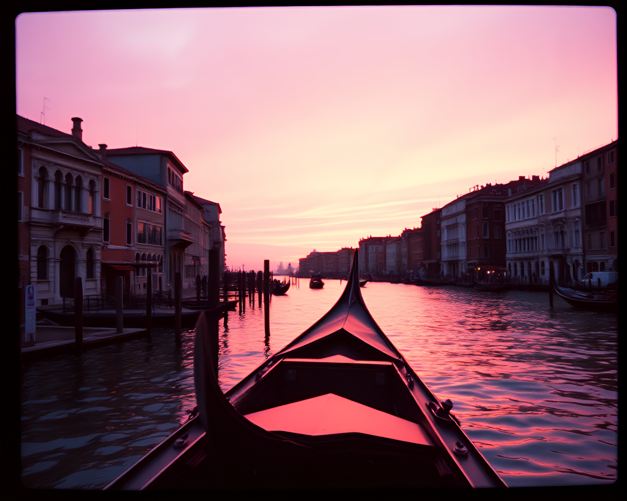 Gondola at Sunrise Through Film Sprockets – free AI stock image