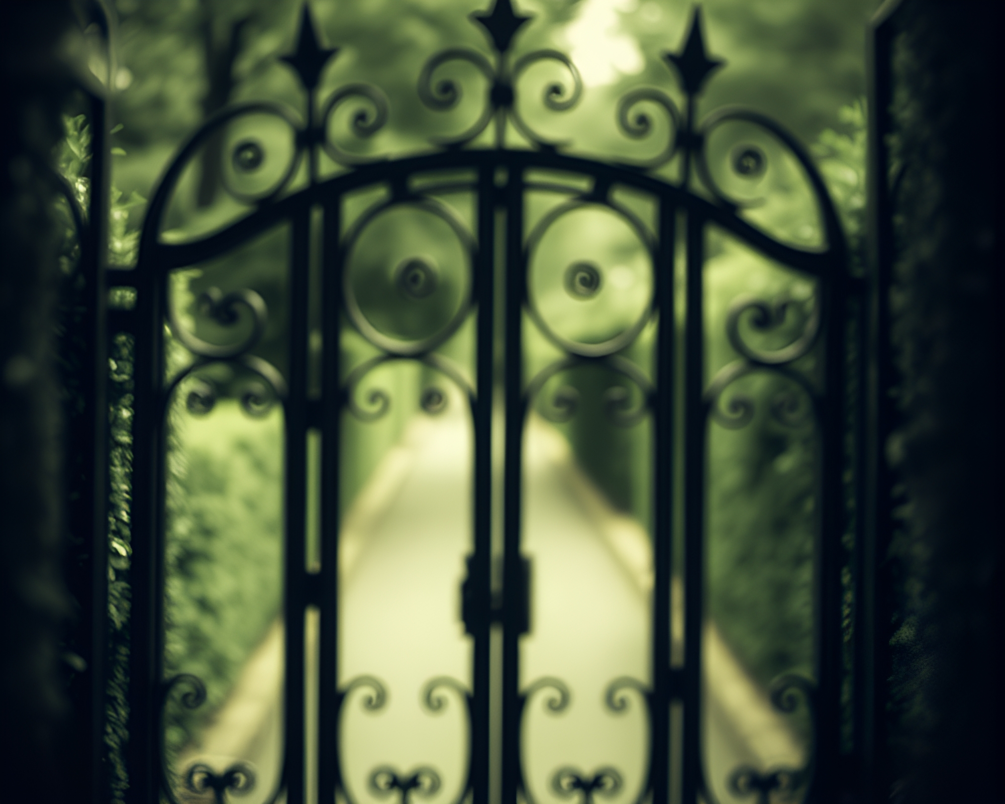 Wrought Iron Gate in Monochrome Green Vignette – free AI stock image