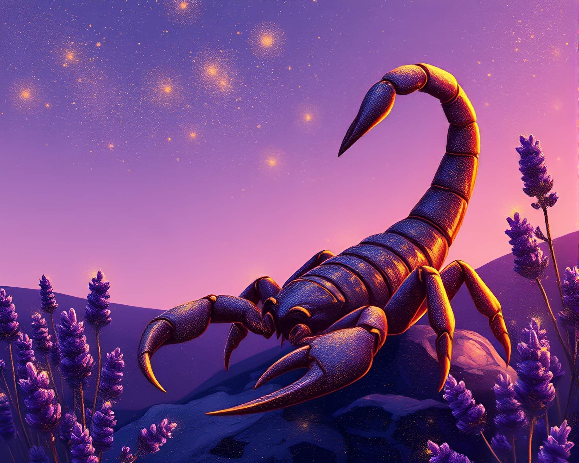 Gilded Scorpion in Lavender Twilight Editorial Illustration – free AI stock image