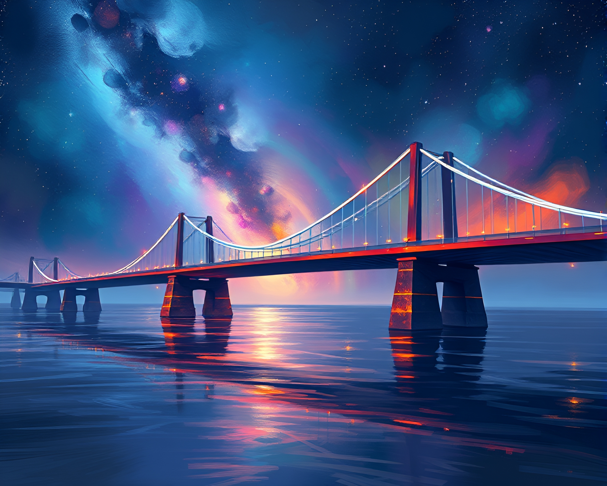 Galaxy-Inspired Glass Bridge with Shading Stroke Compositions – free AI stock image