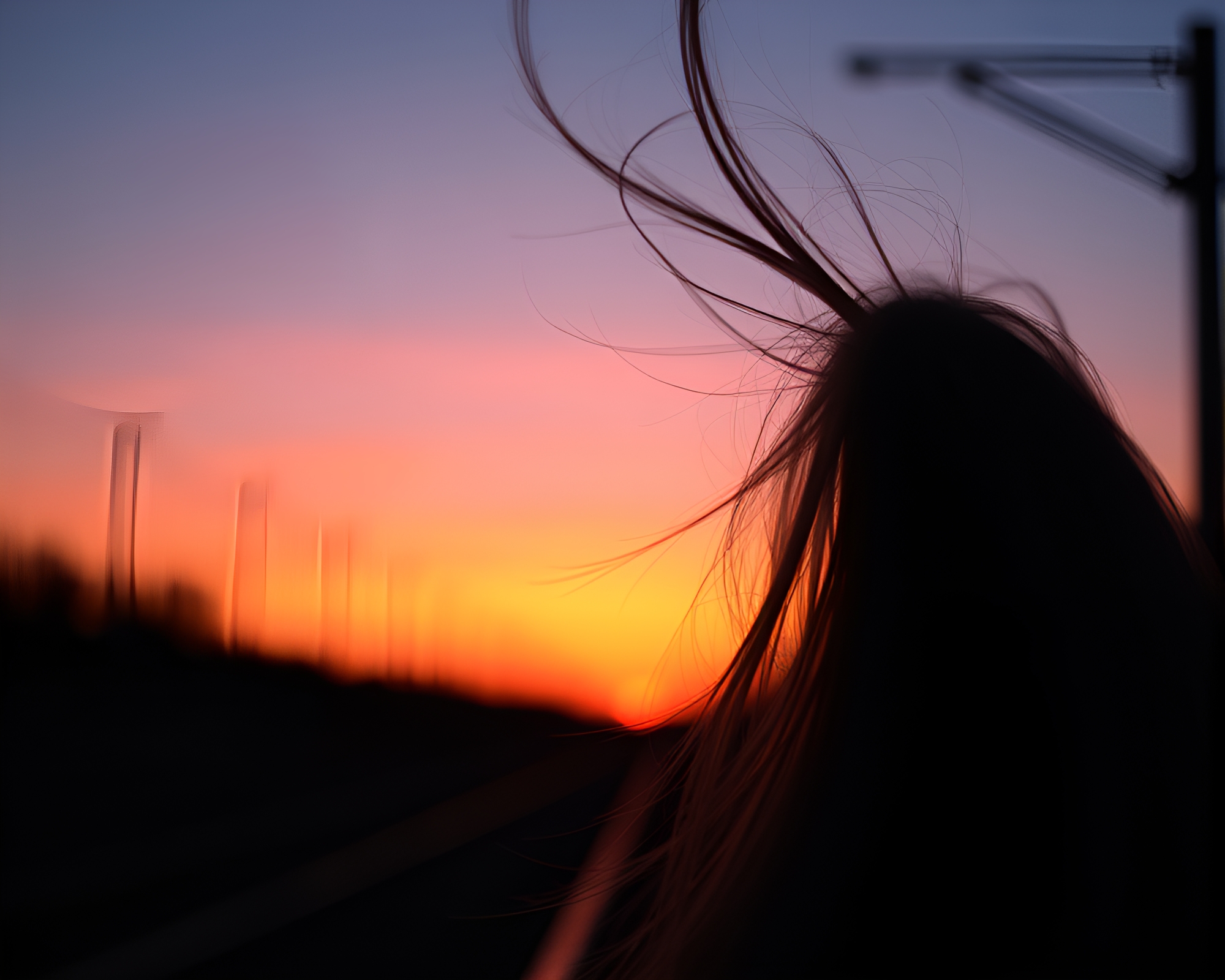 Sunset Train Light Trails Necklace Hair Simulation – free AI stock image