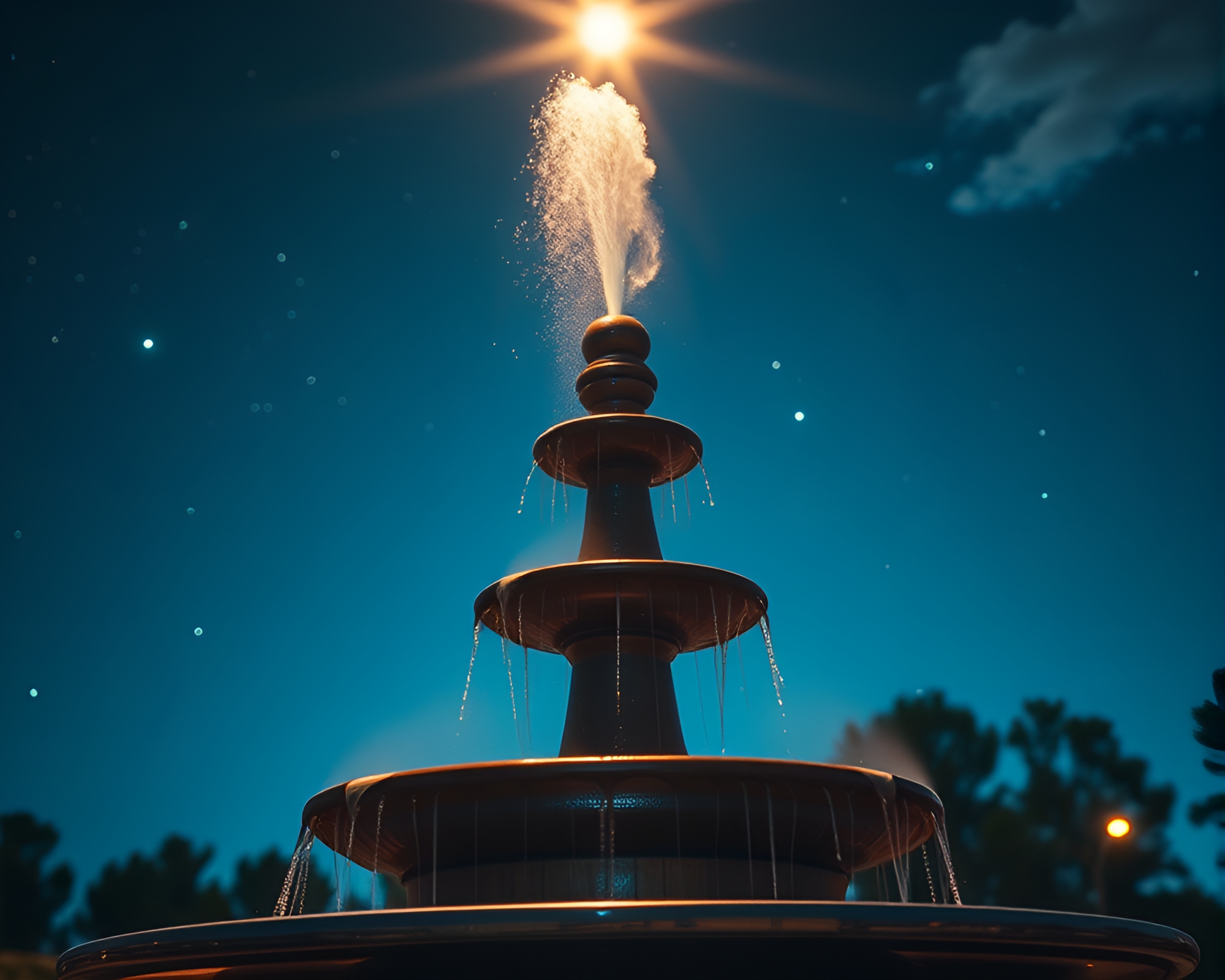 Pixelated Chocolate Fountain under Starlit Sky – free AI stock image