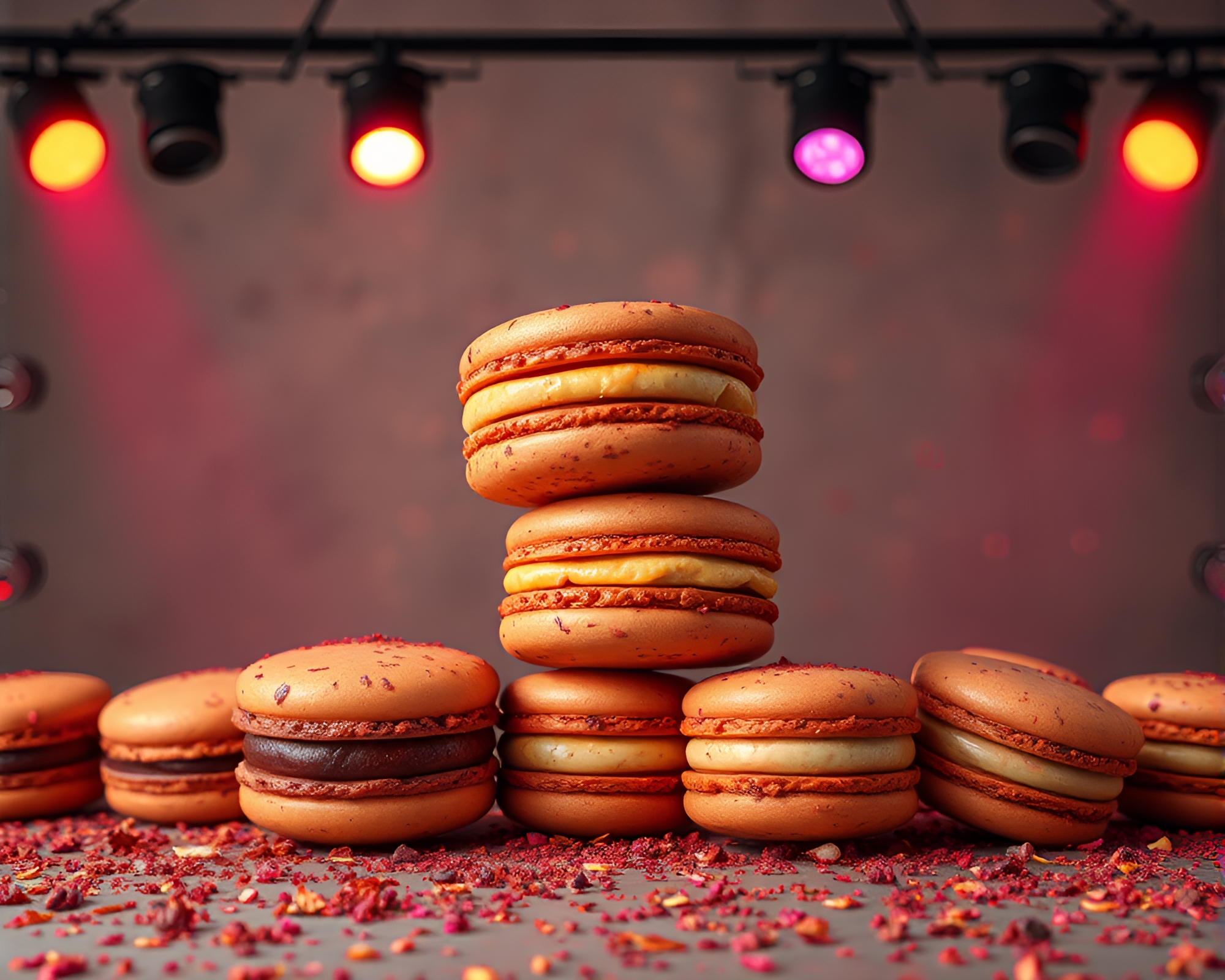 Rusty Macaron Symphony Under Concert Lights – free AI stock image