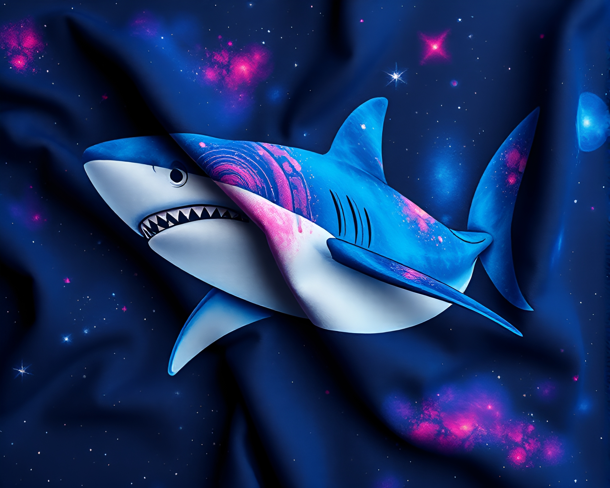 Galactic Shark Swimming Through Fabric Folds – free AI stock image