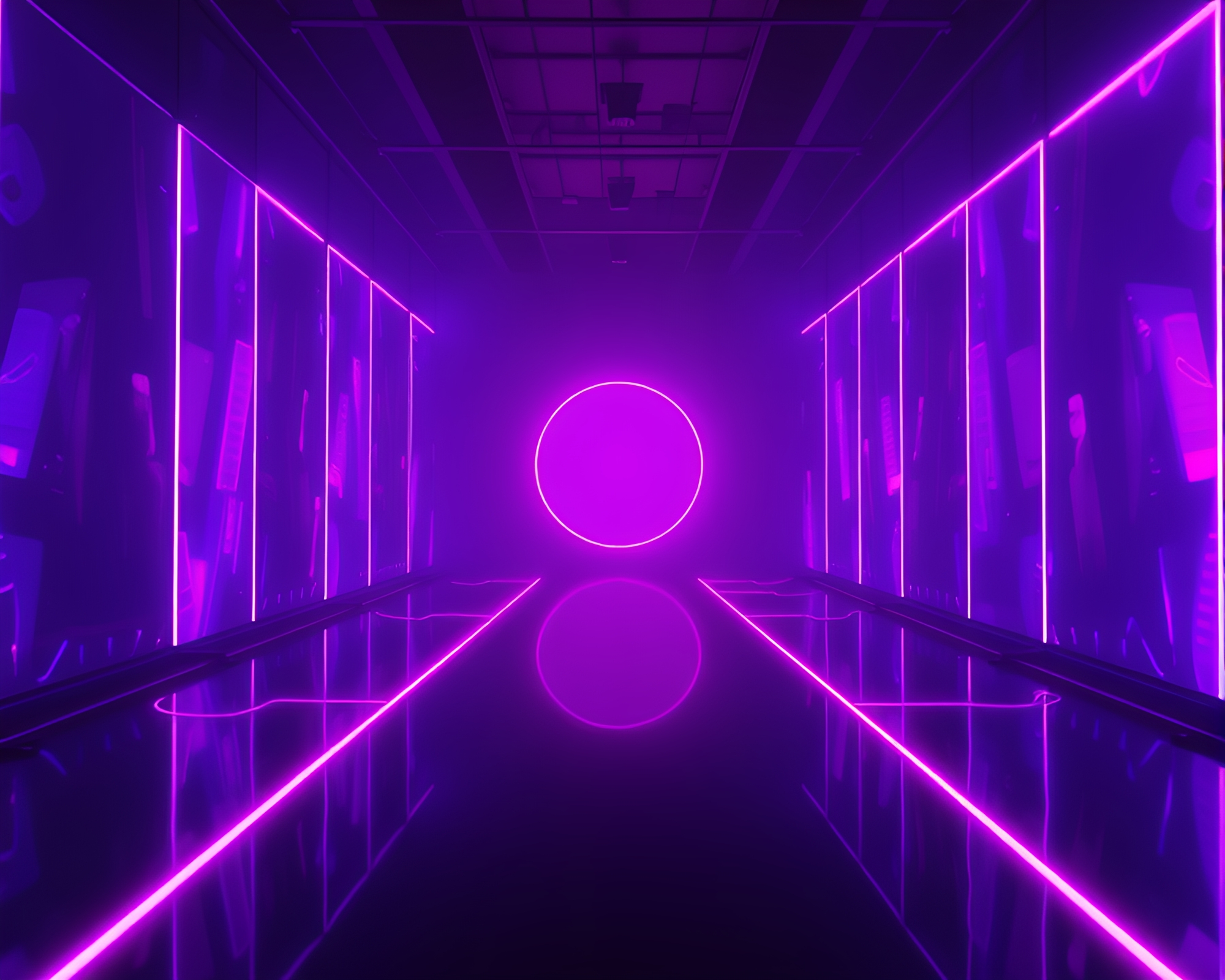 Twilight Holographic Center Display in Retrowave Style – free AI stock image