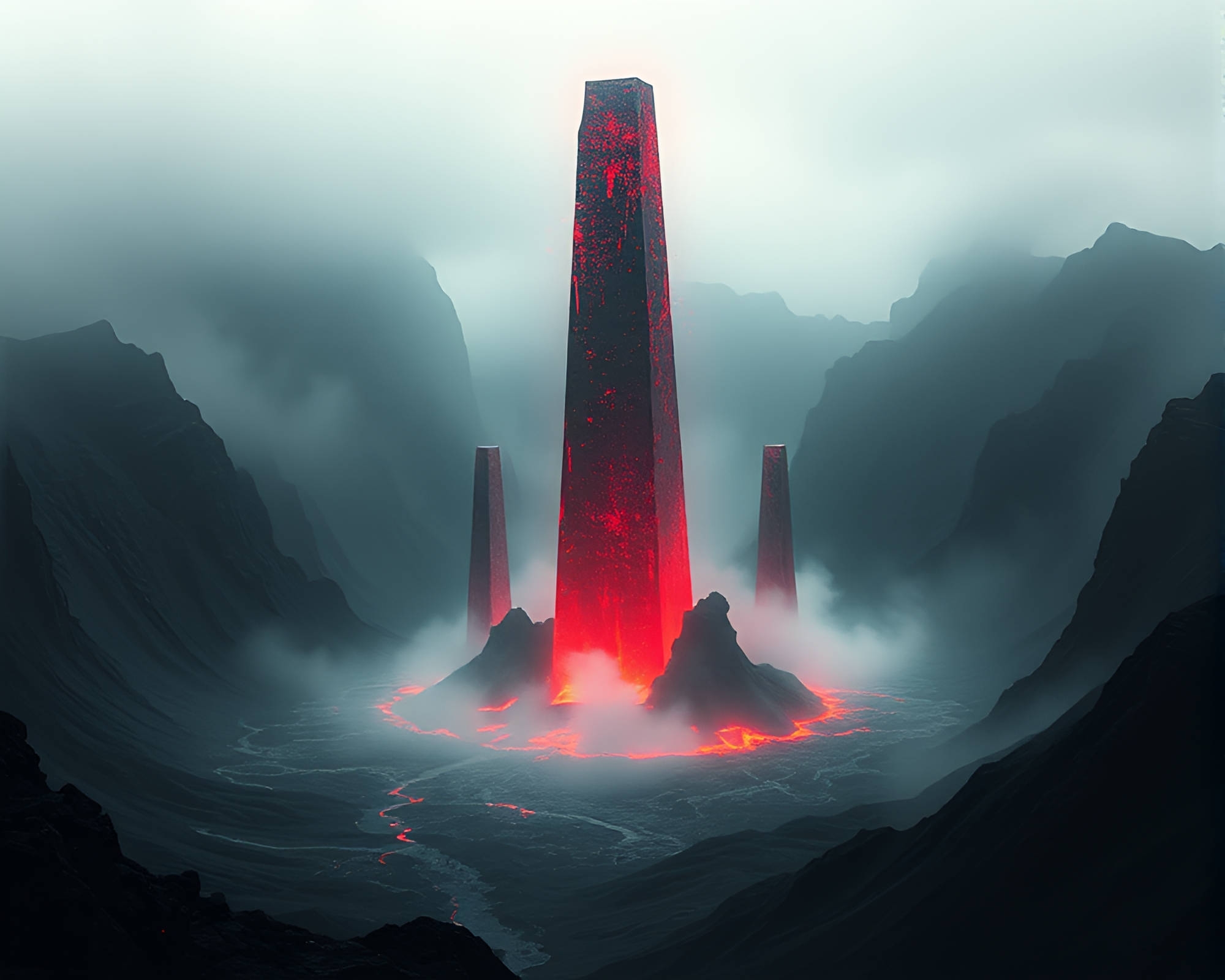 Glitch Manga Obelisk in Volcanic Ash Light – free AI stock image