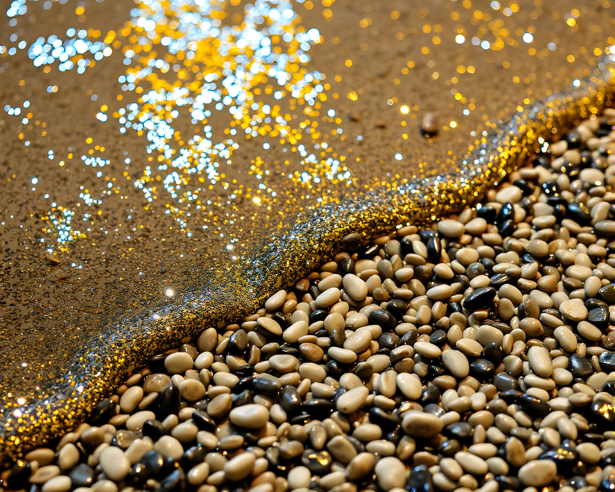 Chrome Reflections on Pebble Beach under Fluorescent Lights – free AI stock image