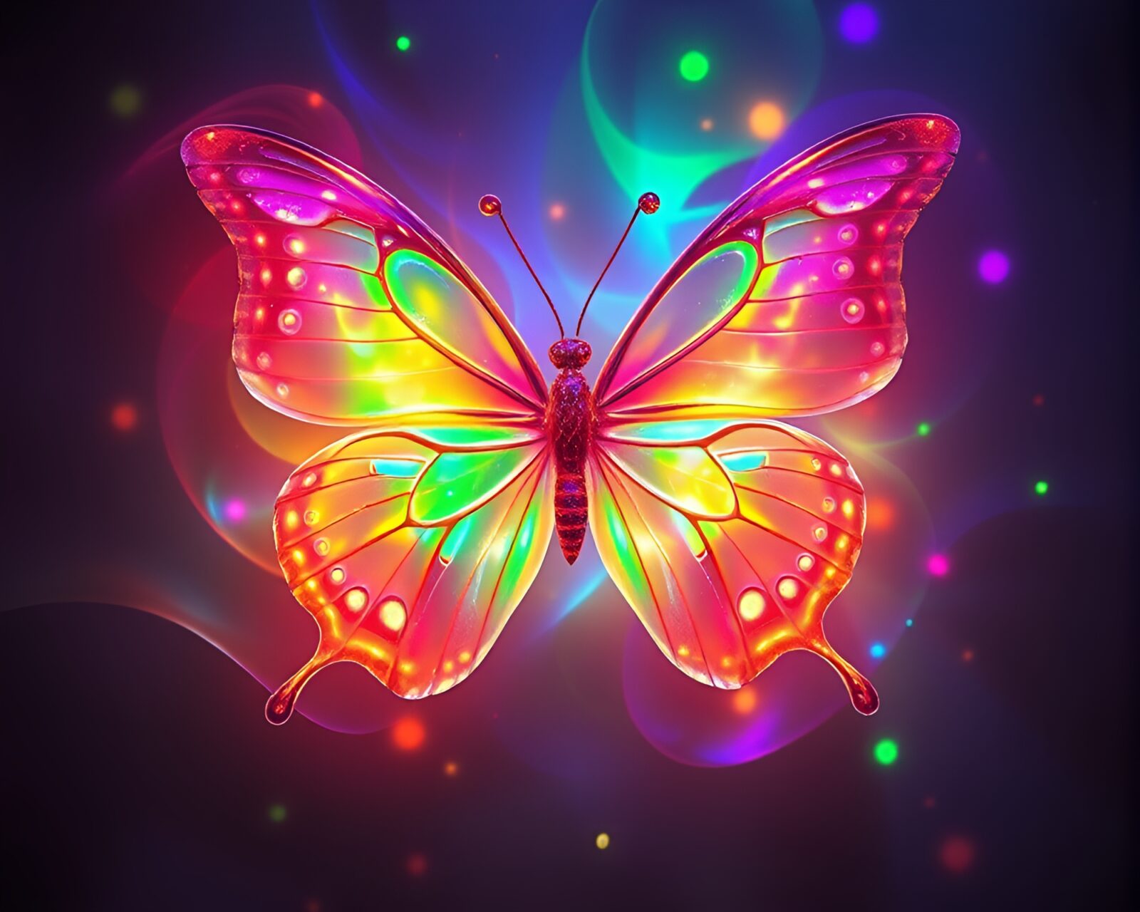 Colorful silk butterfly with soap film-like shimmer in club lights