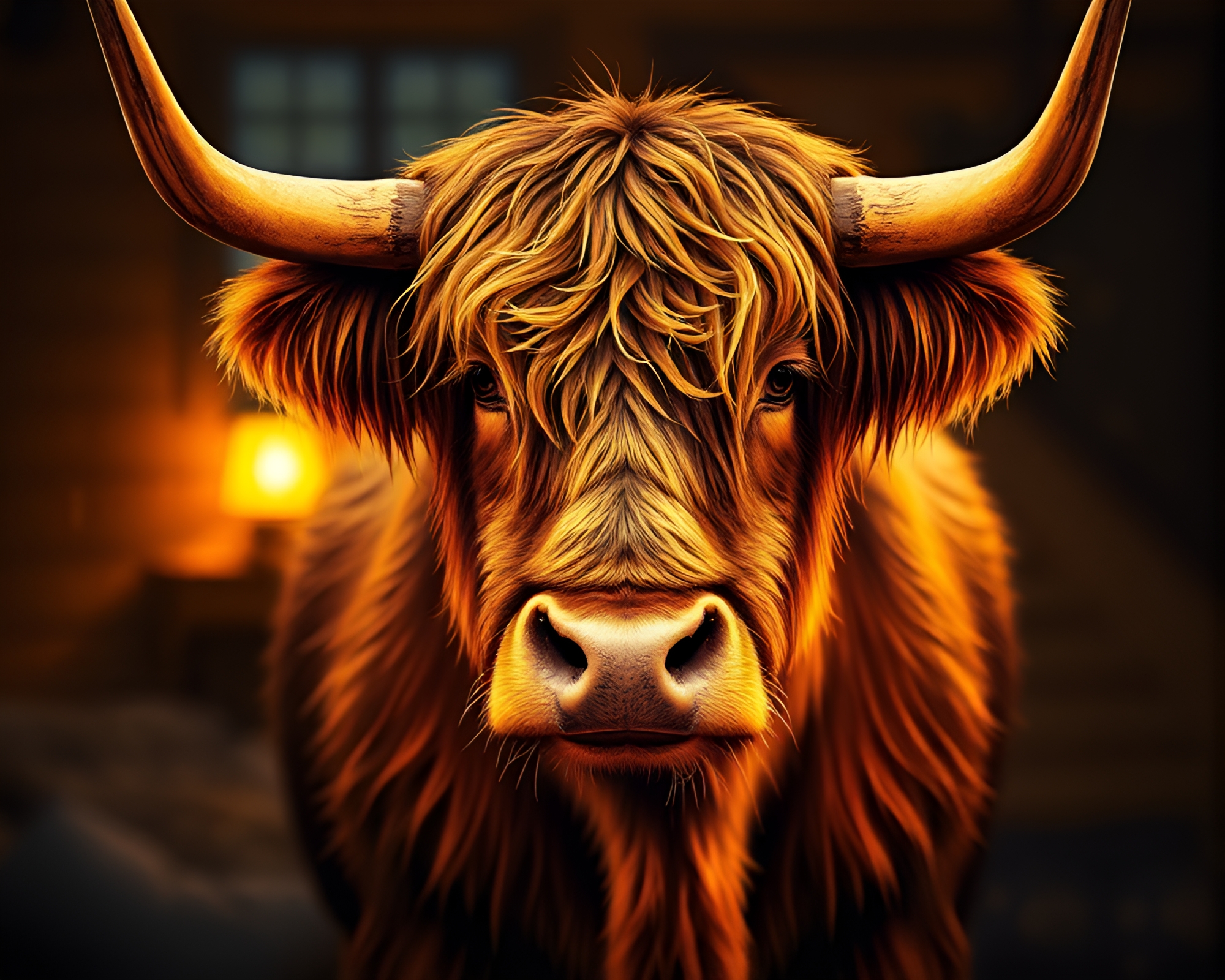 Highland Cow Stitched Pattern in Porchlight Warmth – free AI stock image