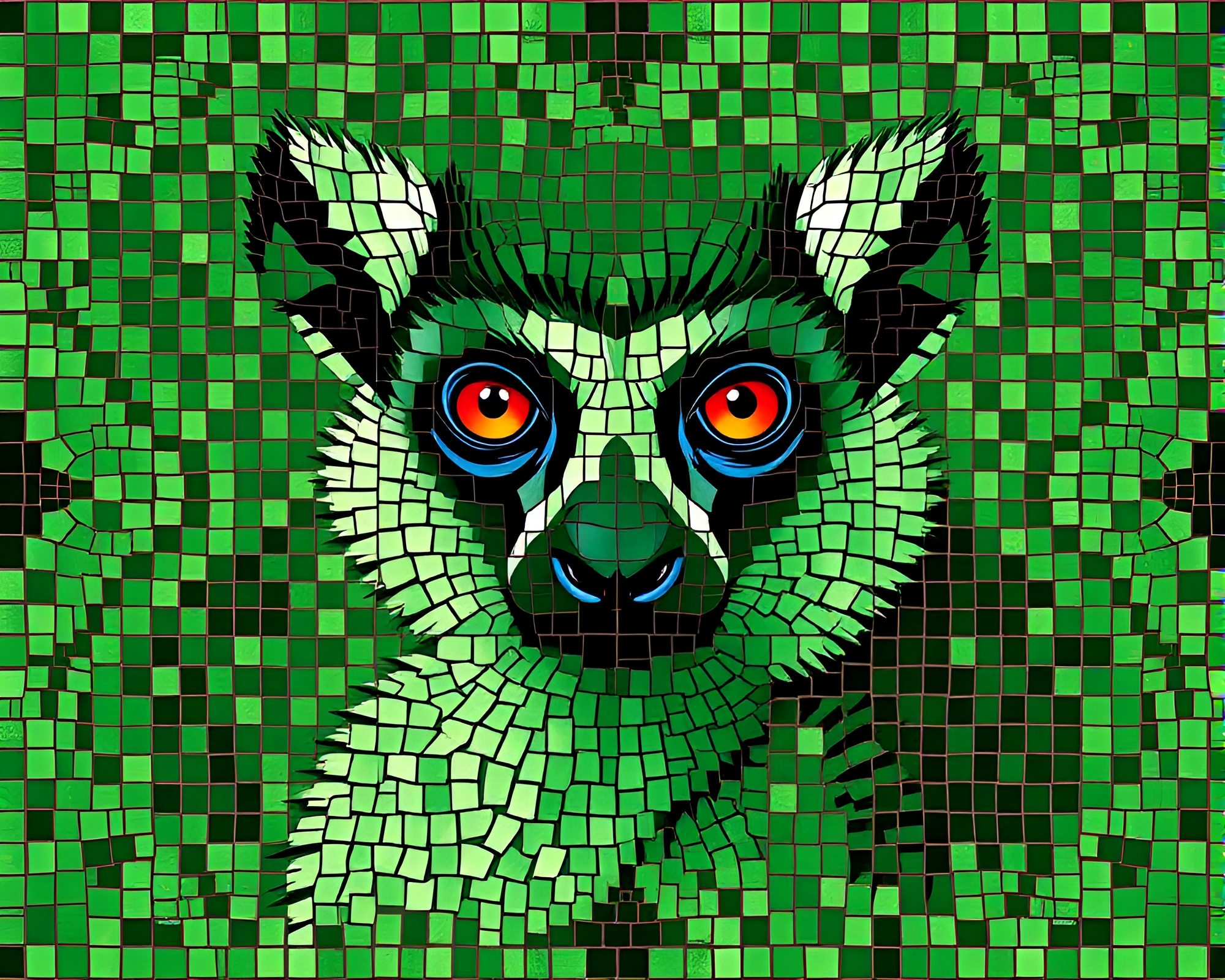 Fractal Lemur Mosaic in Enchanted Forest – free AI stock image