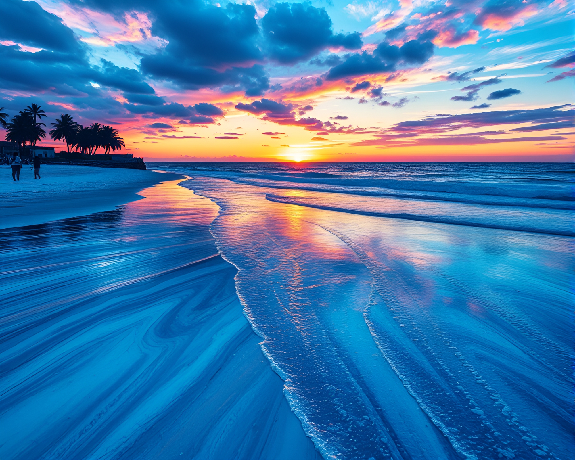 Oil Slick Rainbow Beach Sunset Blueprint – free AI stock image