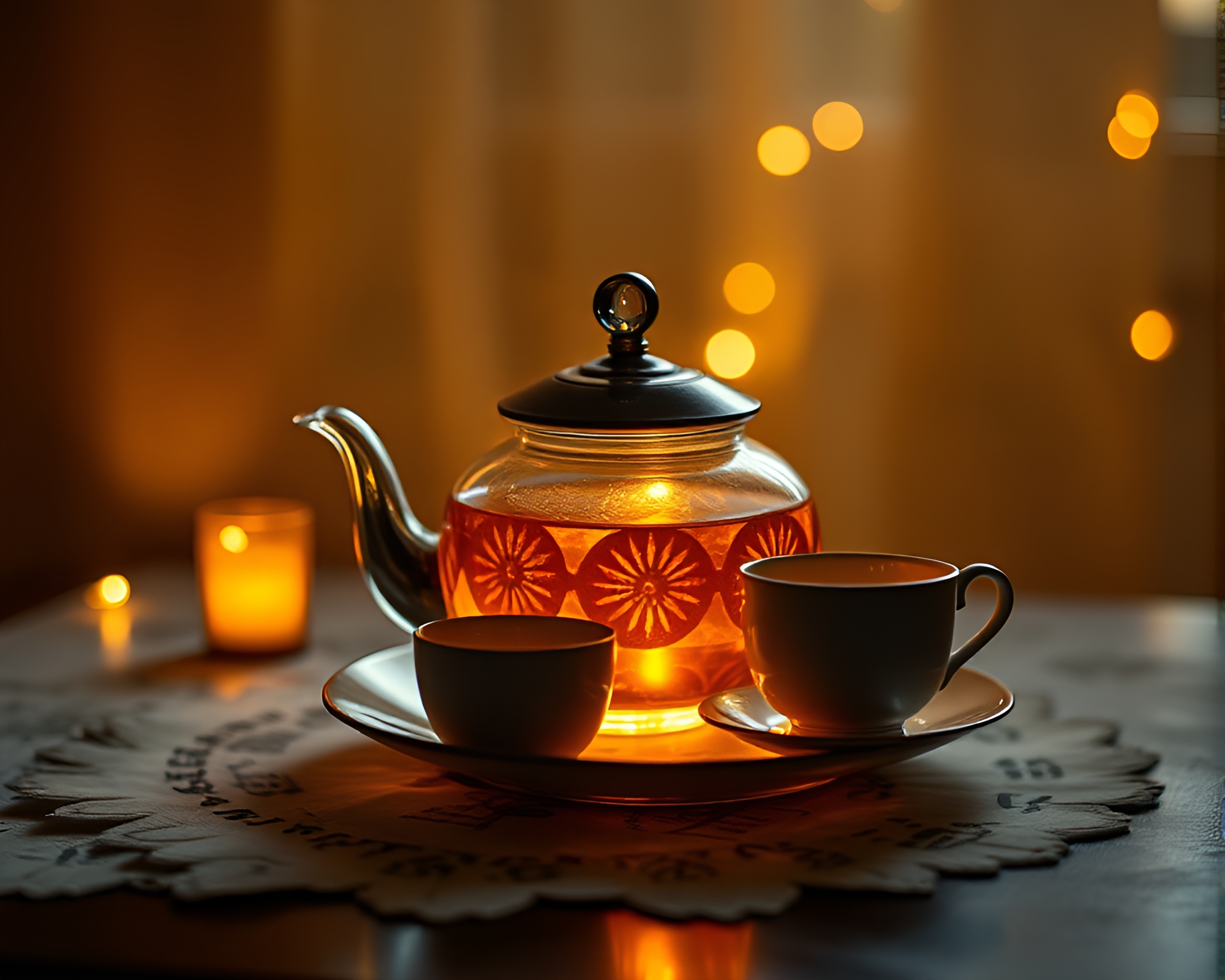 Elegant Tea Set among Torn Paper Fragments – free AI stock image