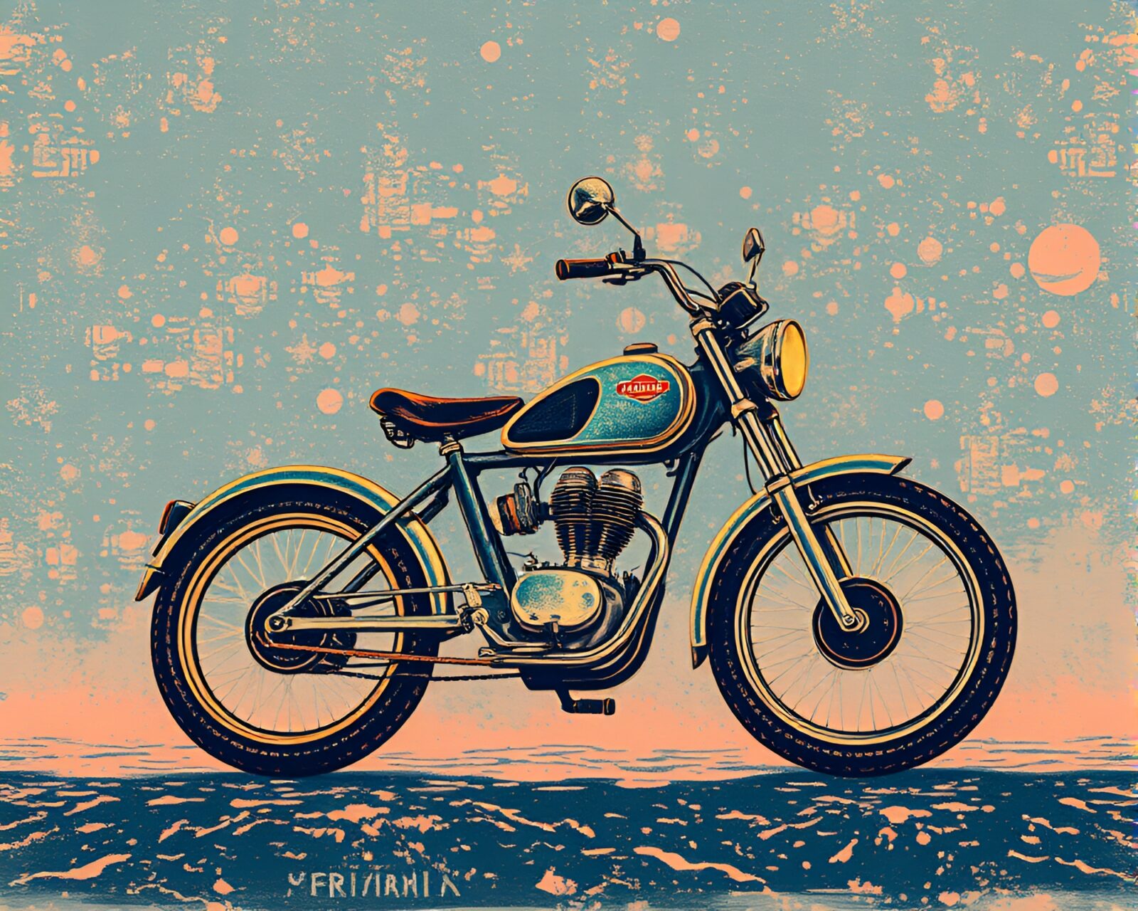 Pastel drawing of hovering bike in soft afternoon light