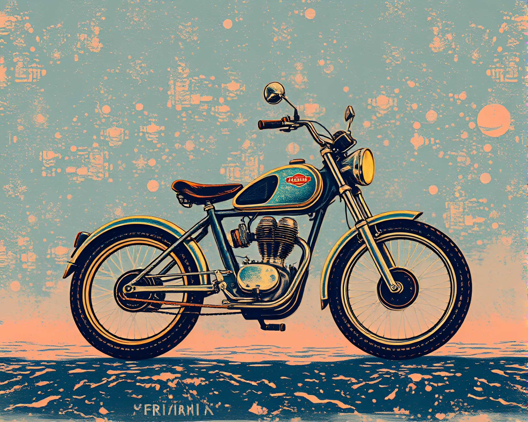 Hoverbike Linocut Illustration with Warm Afternoon Glow – free AI stock image