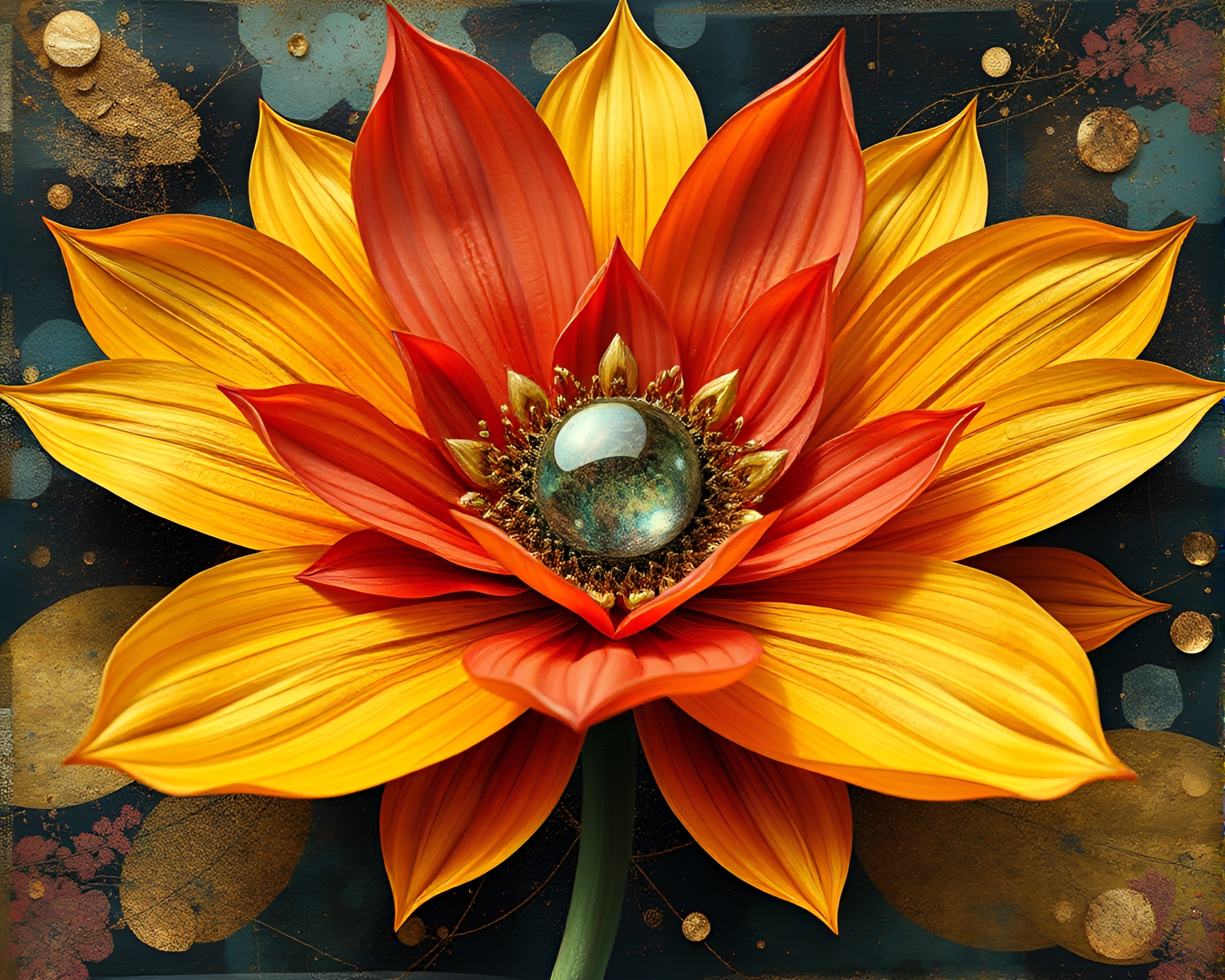 Quantum Flower Petals in Dadaist Savannah Golds Collage – free AI stock image