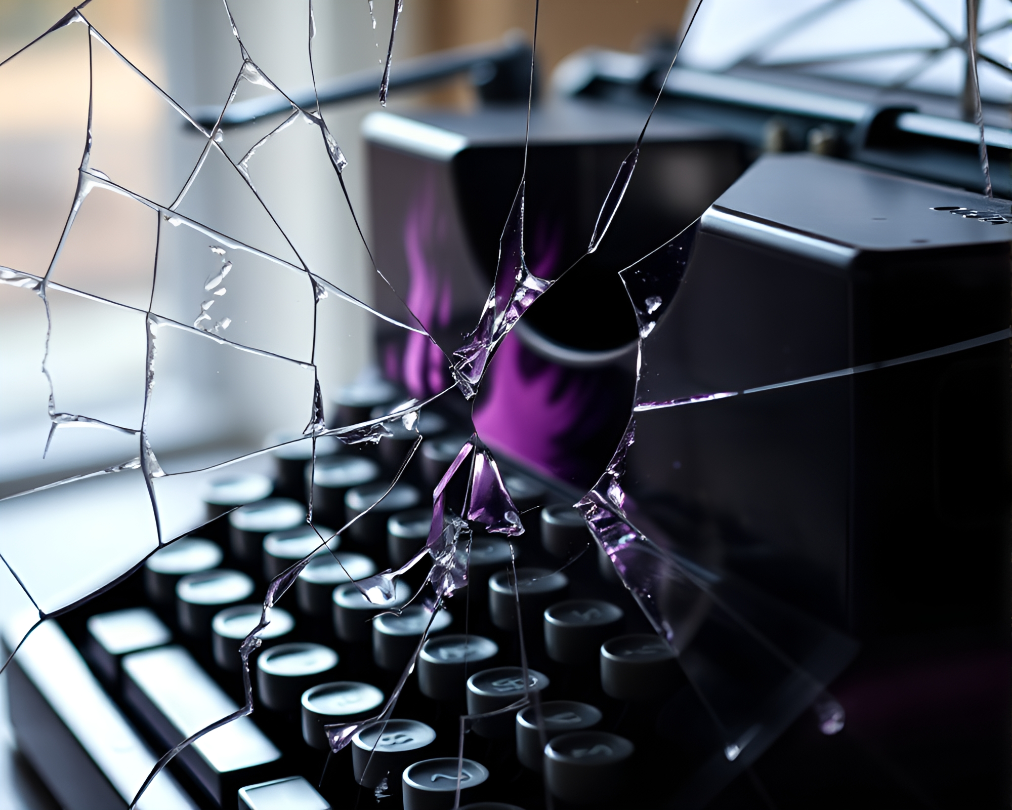 Shattered Reflections: Antique Amethyst Typewriter – free AI stock image