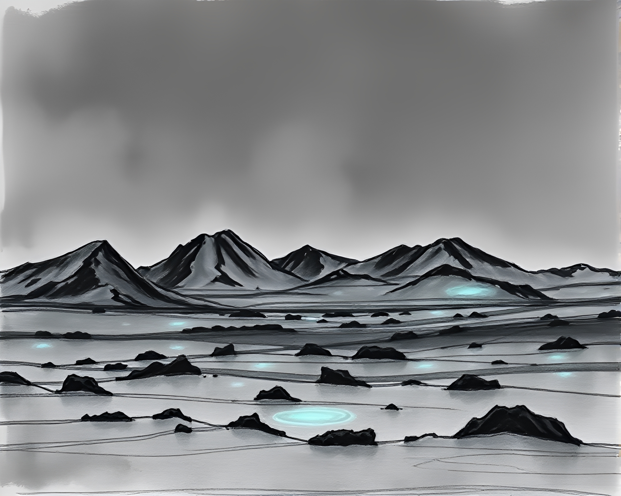 Bioluminescent Northern Tundra Charcoal Sketch – free AI stock image
