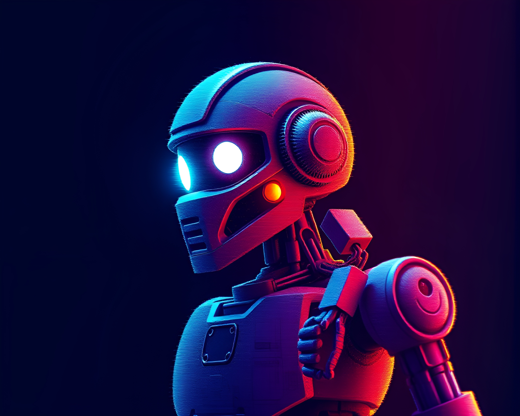 Pixelated Robot in Pastel Spotlight Scene – free AI stock image