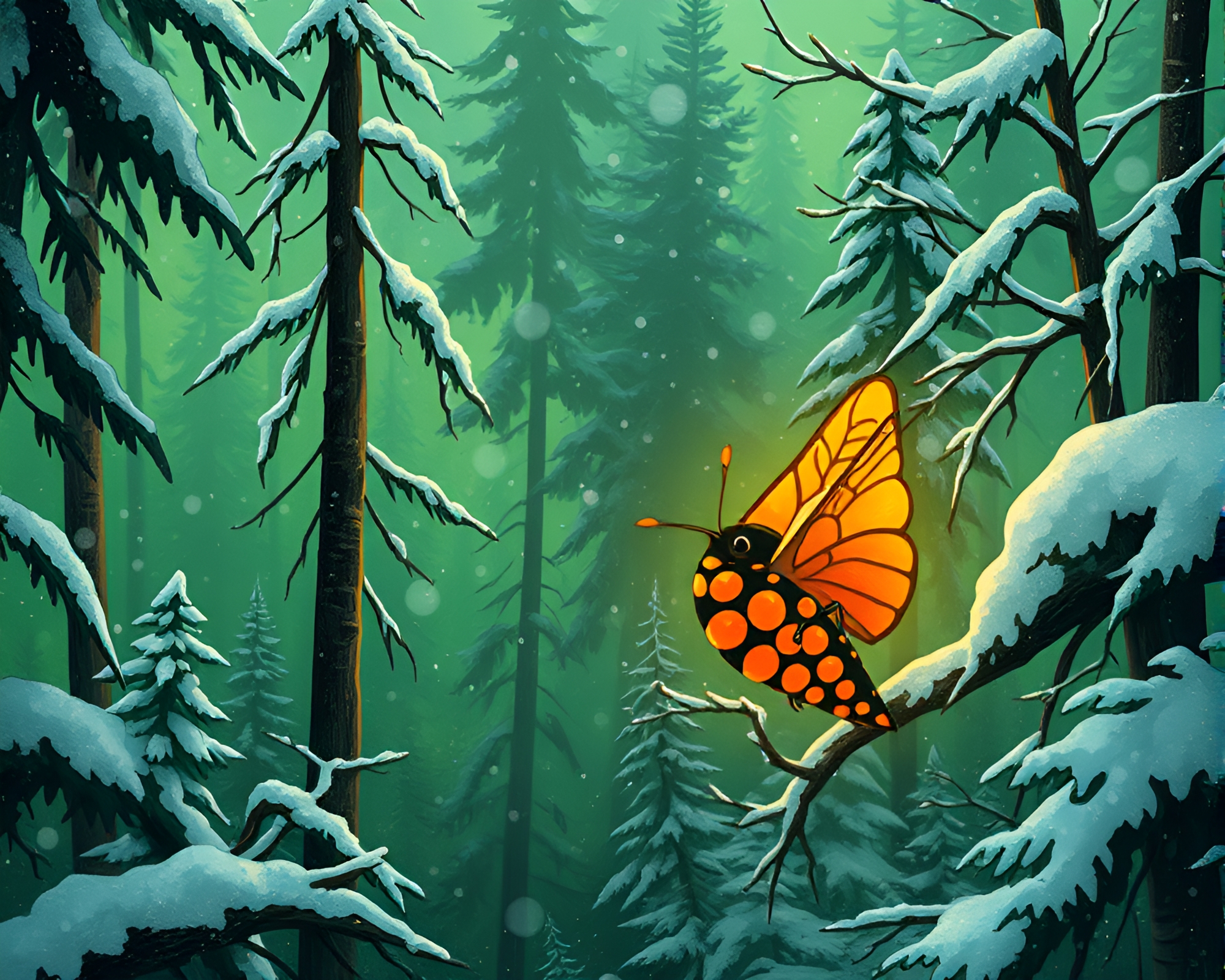 Cubist Winter Wonderland with Hatching Details – free AI stock image