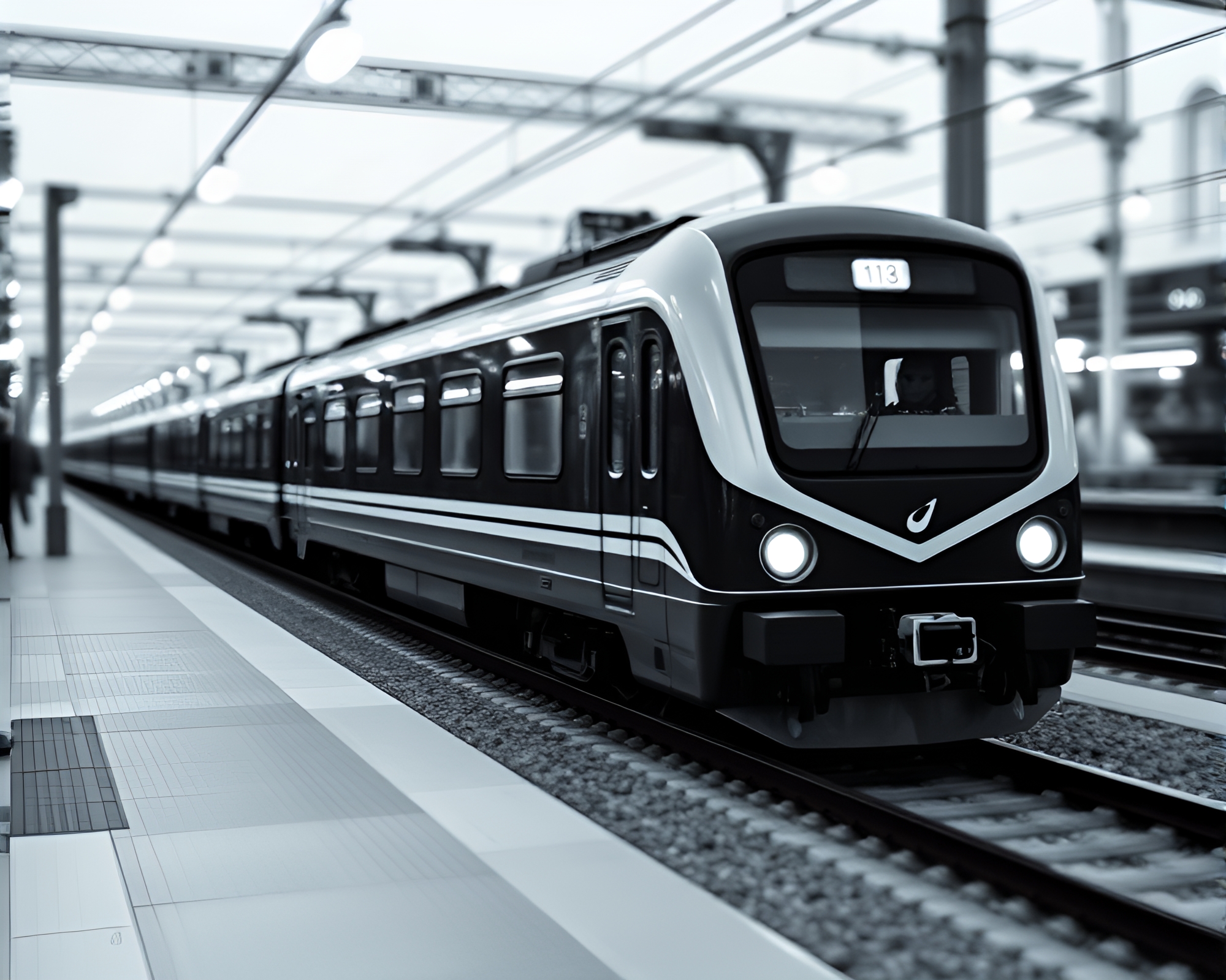 Magnetic Levitation Train in Pixelated Monochrome – free AI stock image