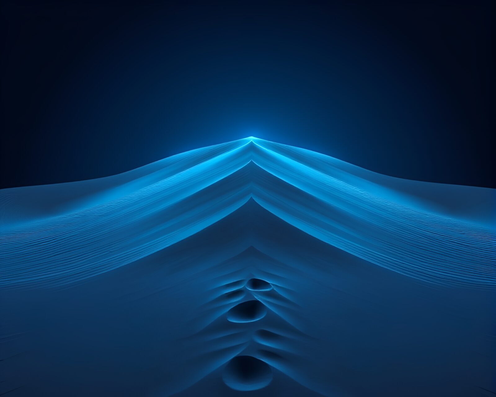 Blue-tinged LED art on symmetrical desert dunes at night