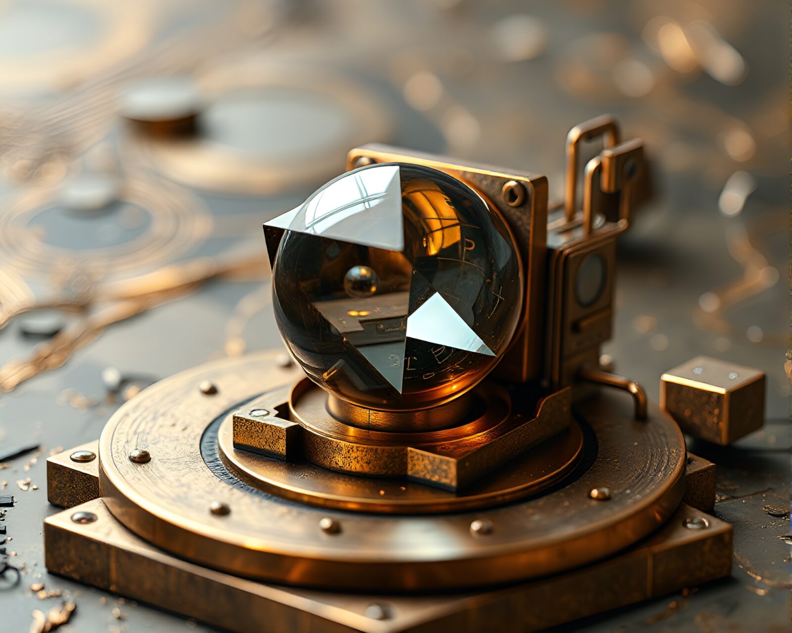Bronze-hued enchanting prism refraction design with intricate engravings