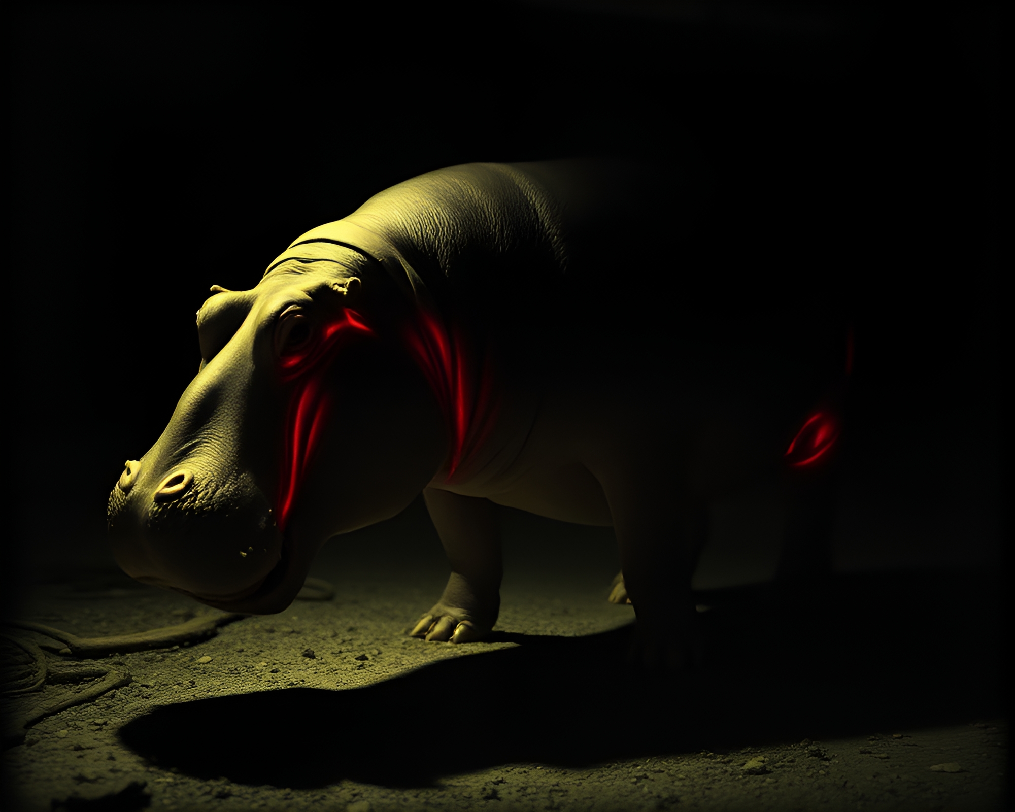 Ethereal Hippopotamus Double Exposure in Basement Darkness – free AI stock image
