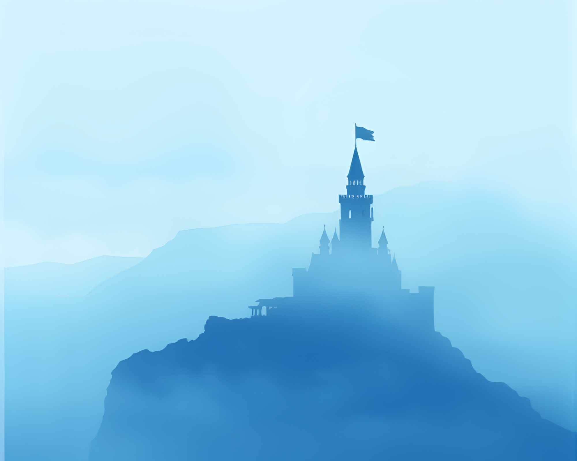 Fog Drifting Over Deserted Castle on Ocean-Blue Horizon – free AI stock image