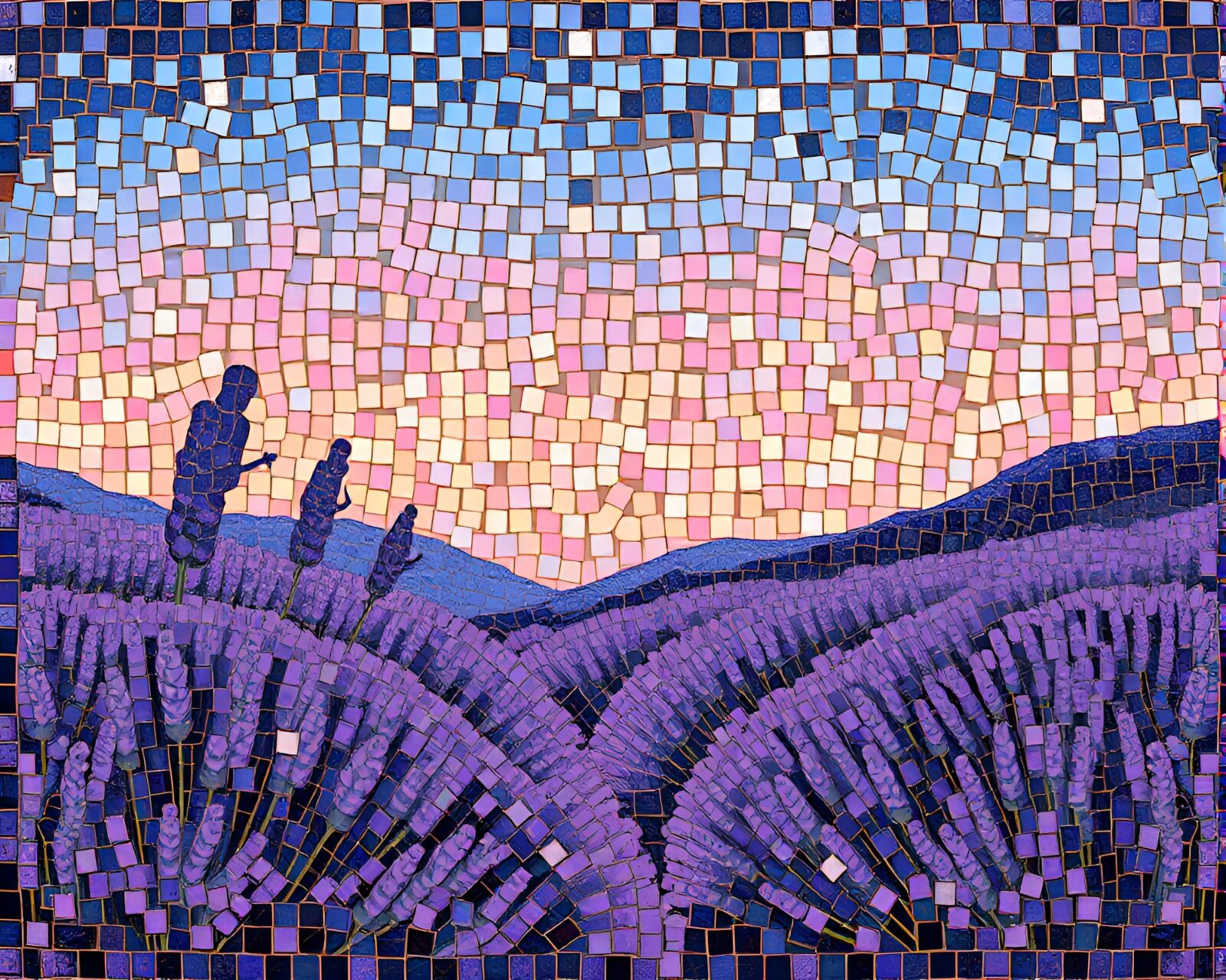 Ethereal mosaic space habitat in lavender twilight glow