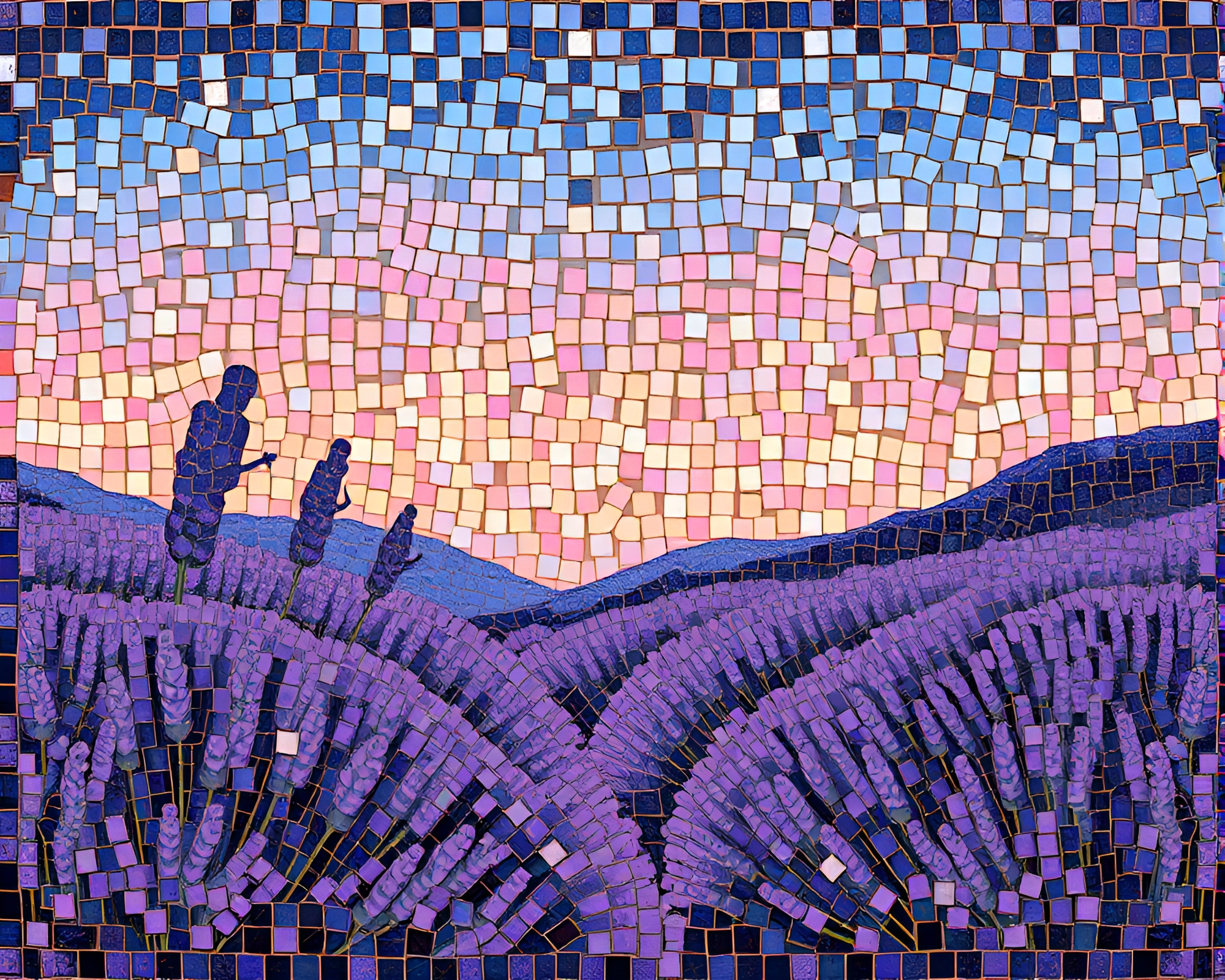 Lavender Twilight Space Habitat Mosaic Tiling – free AI stock image