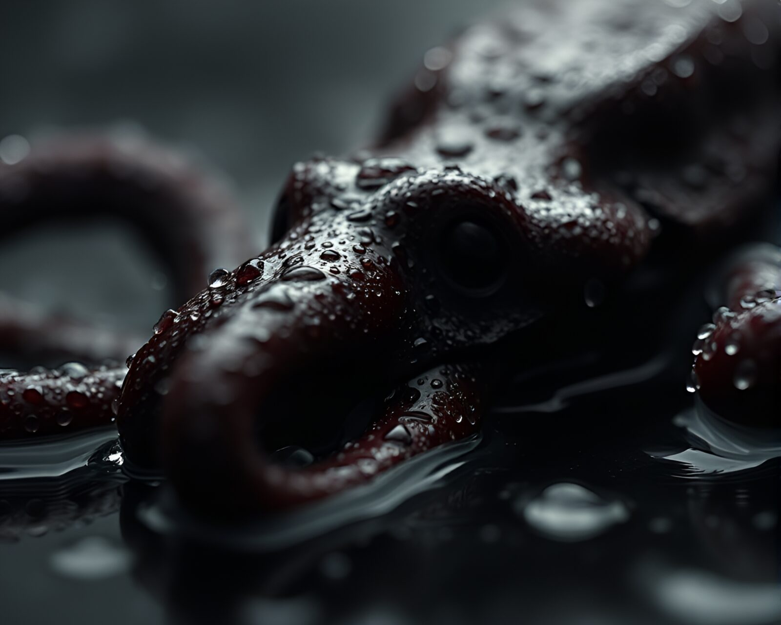 Macro detail image of Kraken in rainy reflections