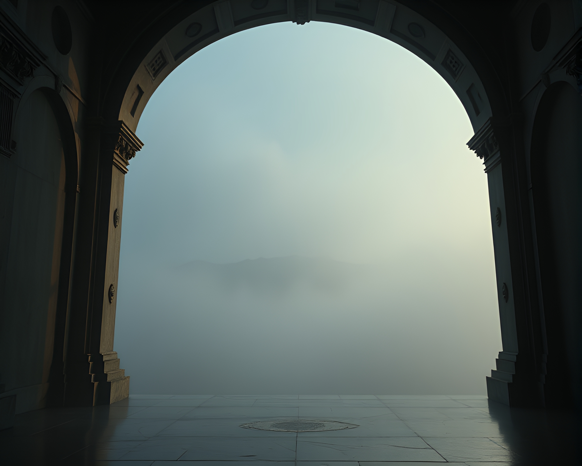 Ethereal Haunting: Mirrored Architectural Fabric Dream – free AI stock image