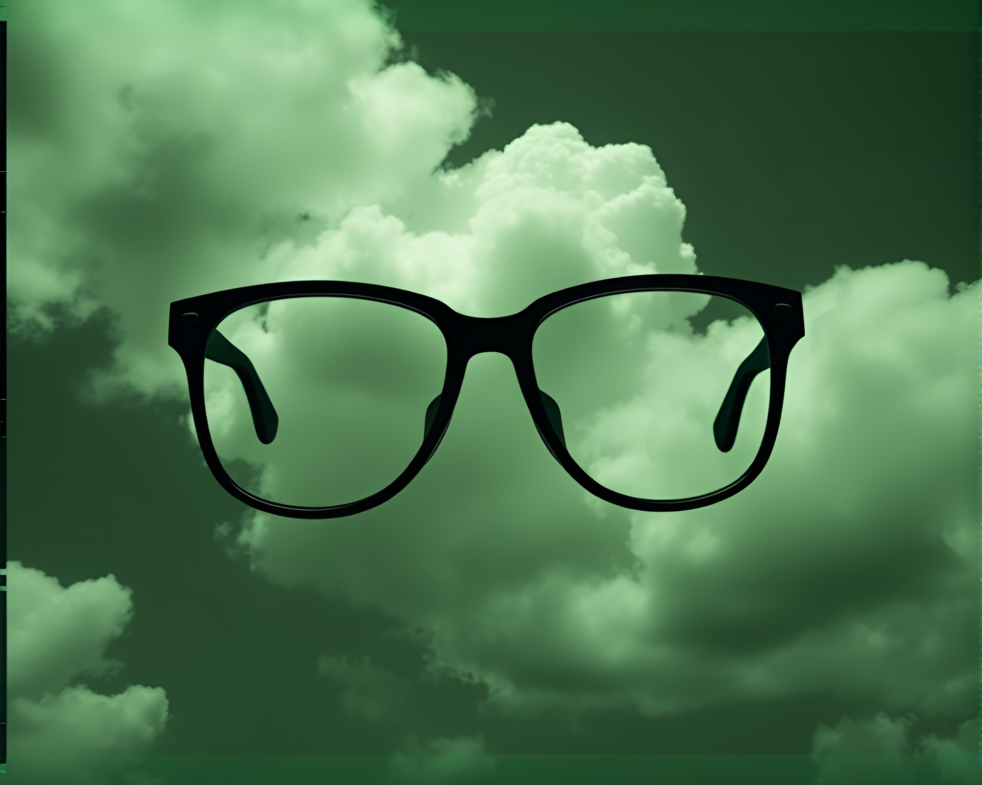 Augmented Reality Glasses Viewing Monochrome Green Cloud Formations – free AI stock image