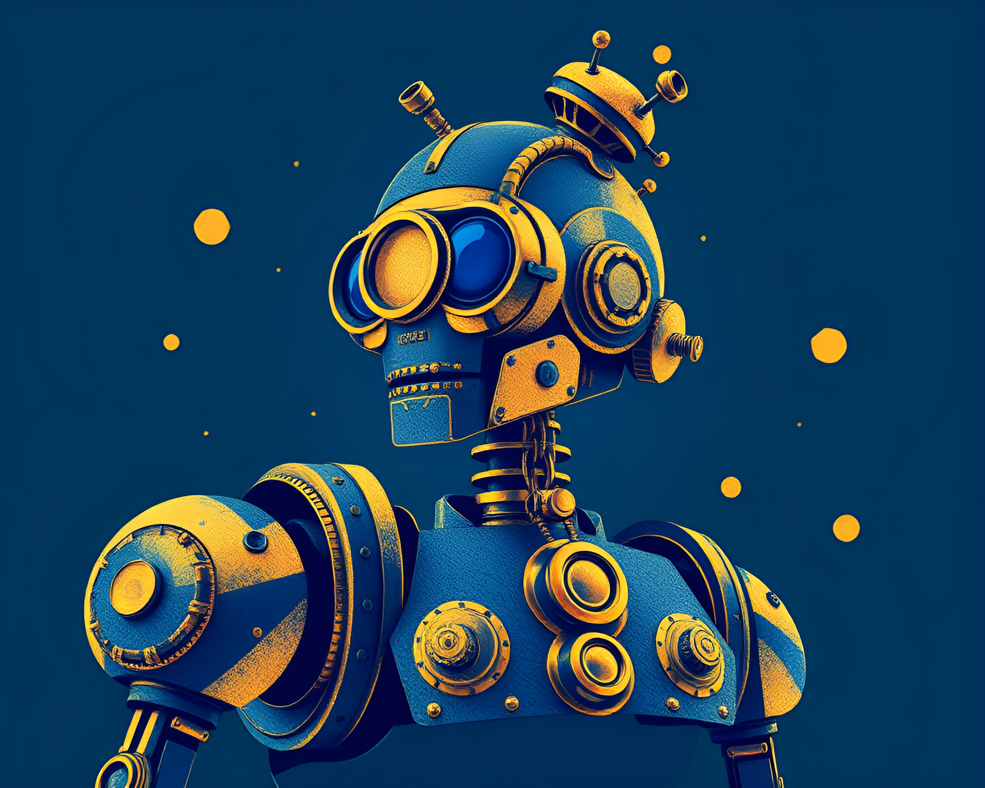 Steampunk Robot with Gold Foil Highlights and Cobalt Blue Accents – free AI stock image