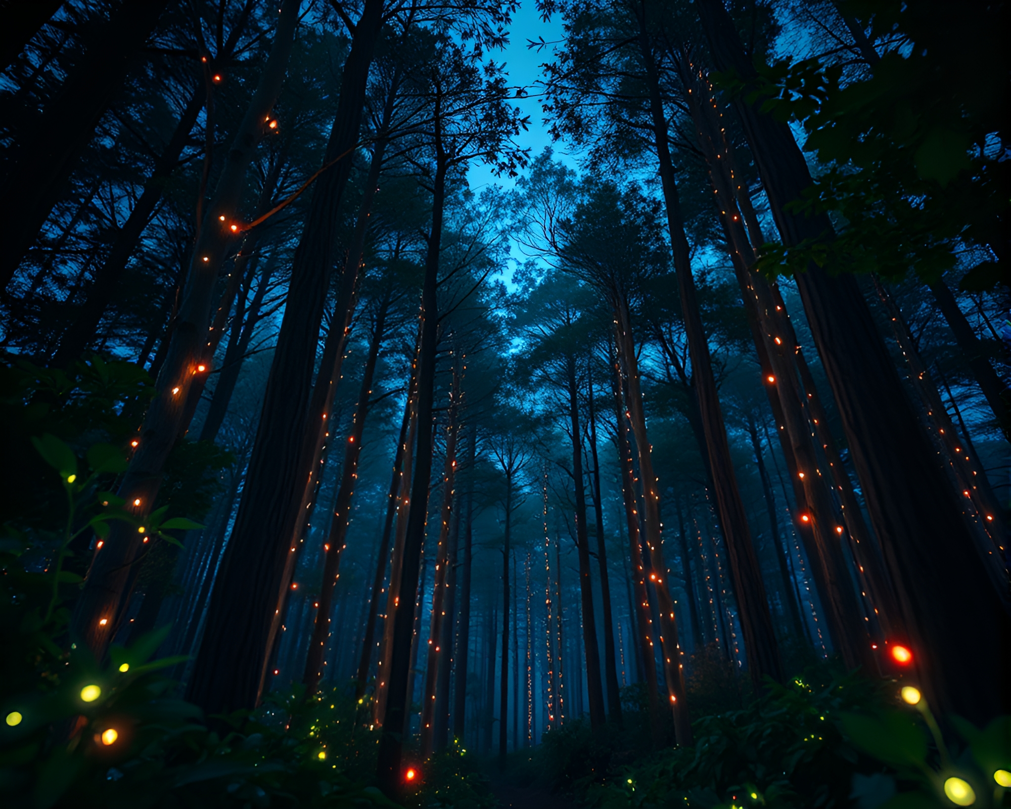 Enchanted Bioluminescent Forest: Low-angle Shot – free AI stock image