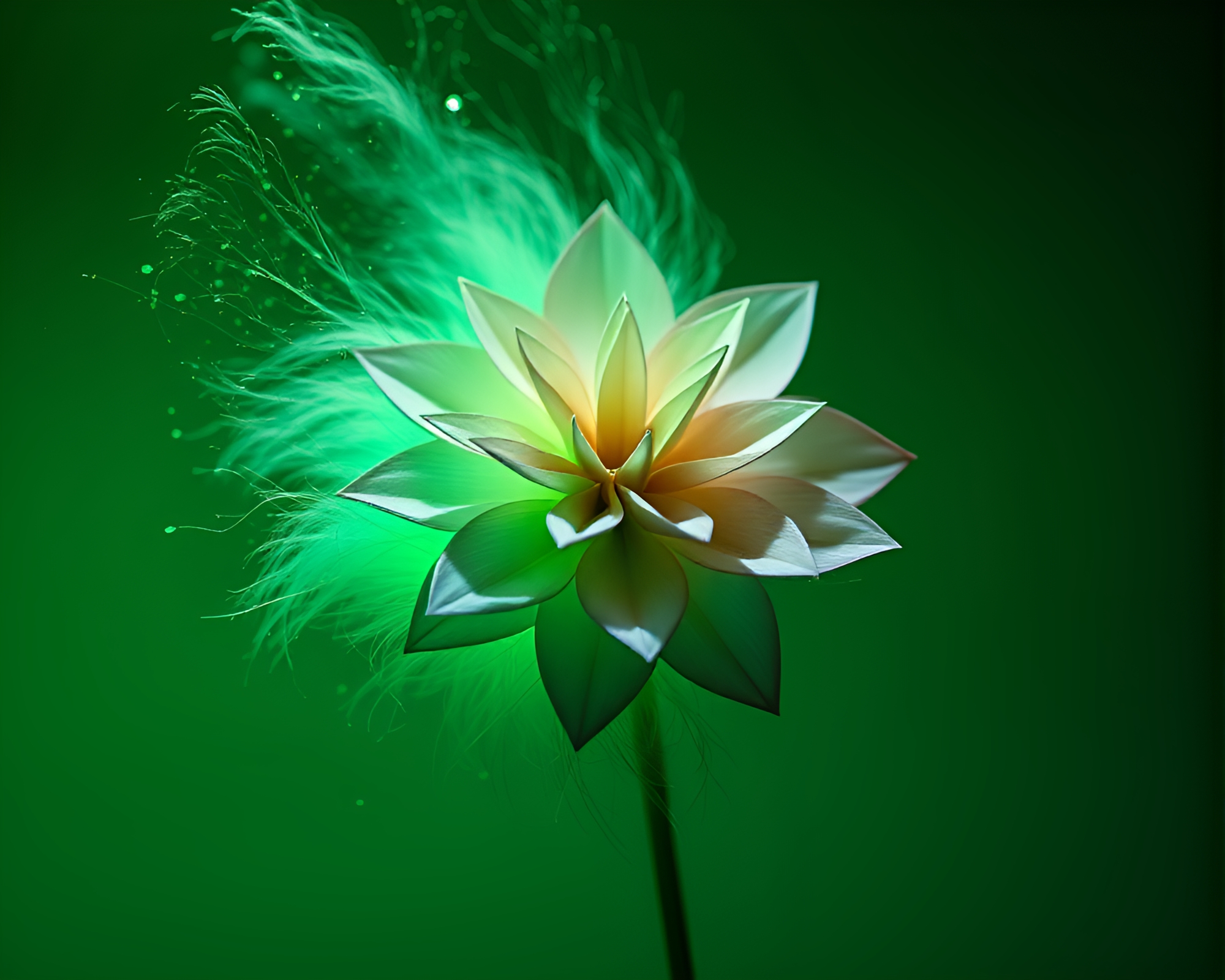 Glowing Origami Flower with Emerald Highlights in Neon Light – free AI stock image