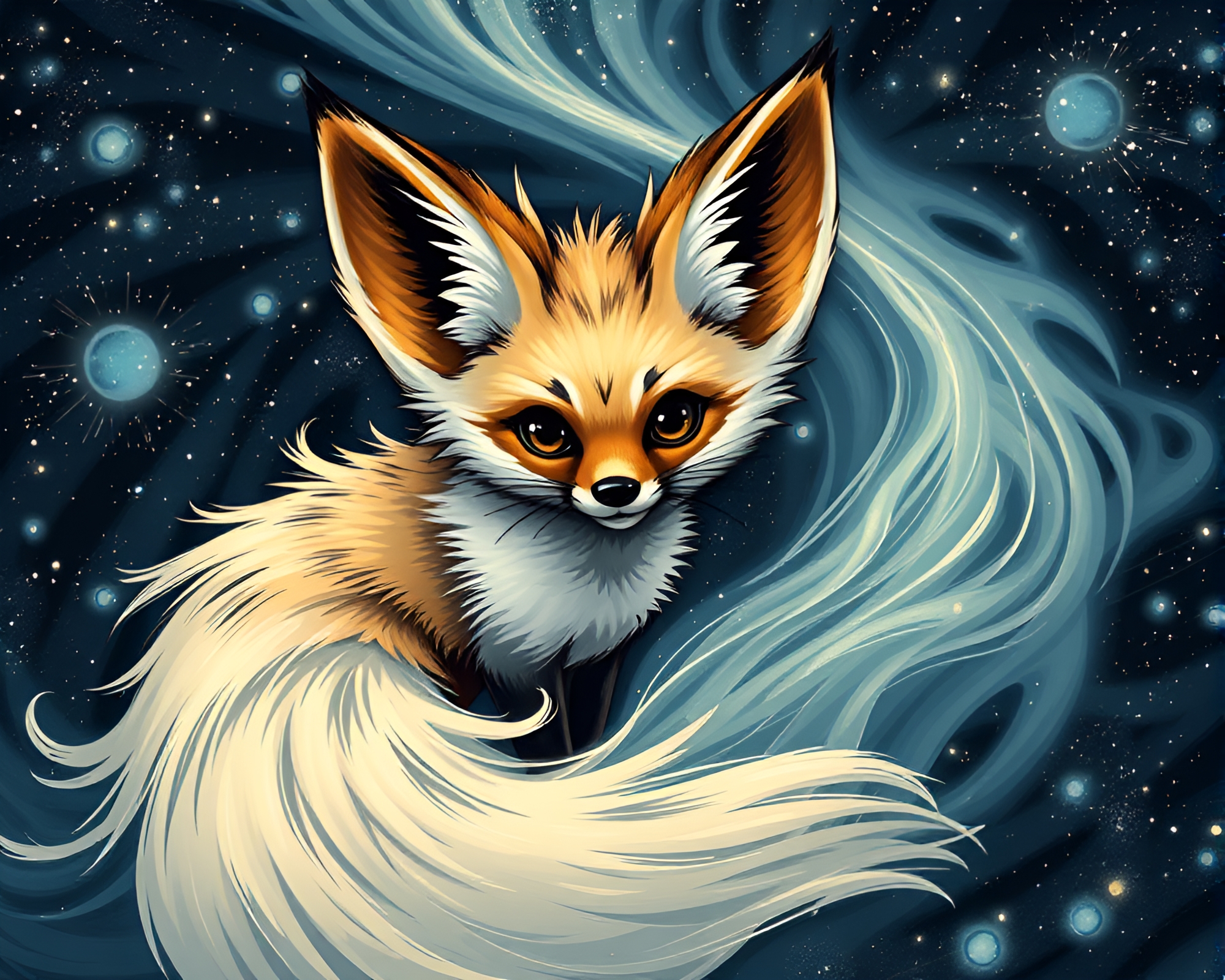 Fennec Fox in Manga Milky Way Vortex Twist – free AI stock image