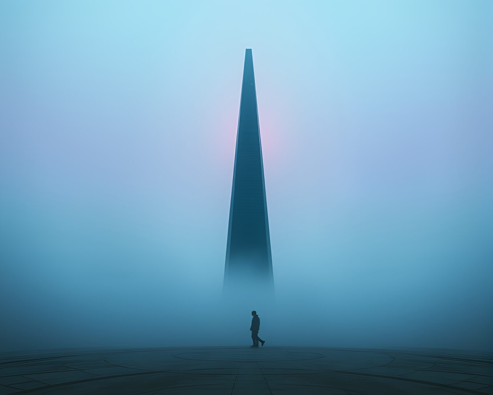 Washed-out colors depict an otherworldly obelisk in motion.