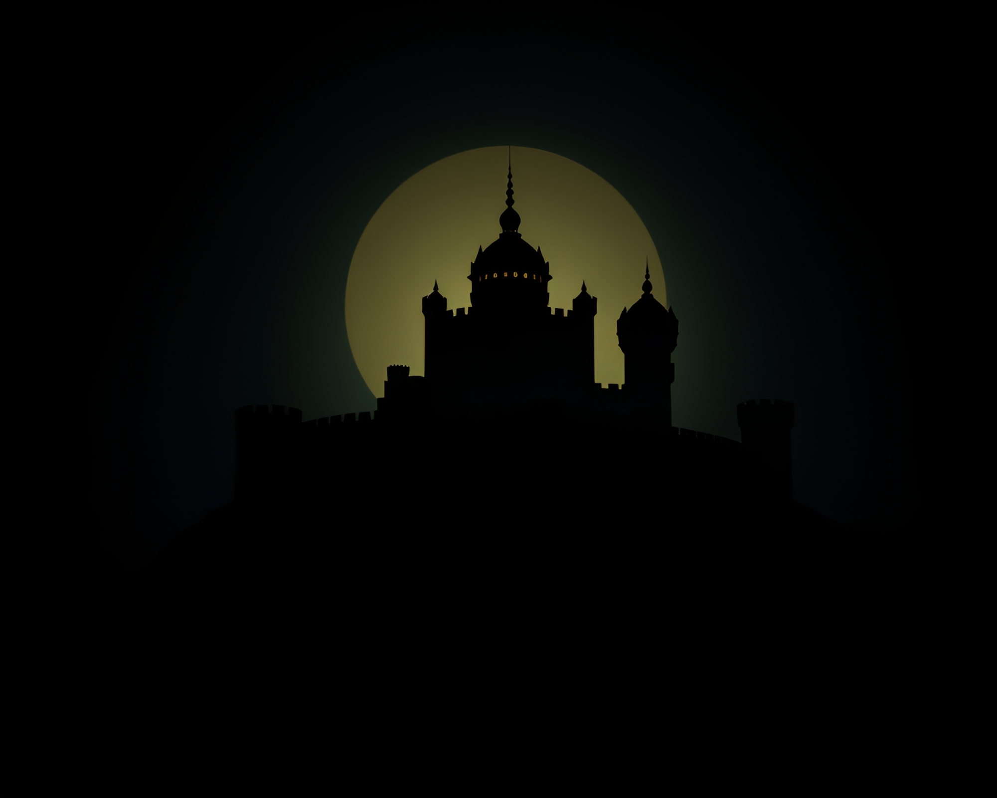 Phosphorescent Deserted Castle Silhouette in Backlight – free AI stock image