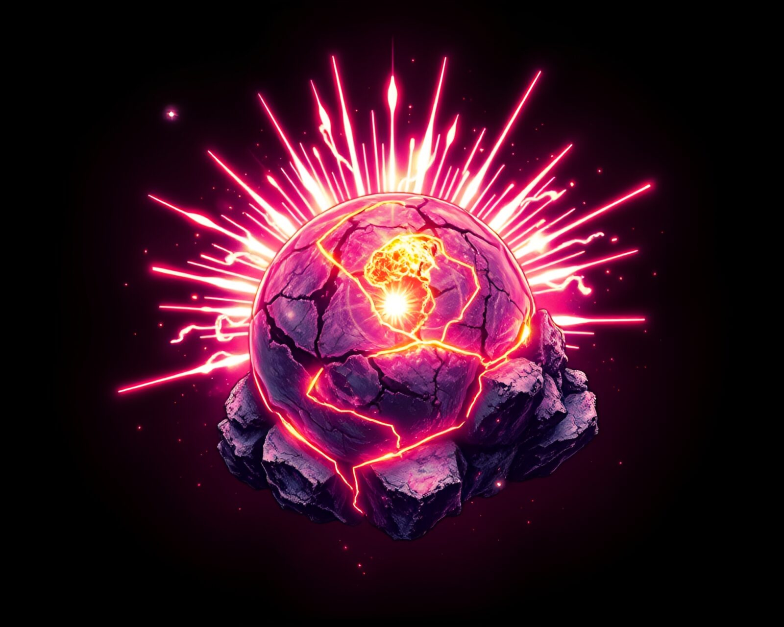 Fantastical scene of glowing reactor on cracked earth, tattoo style