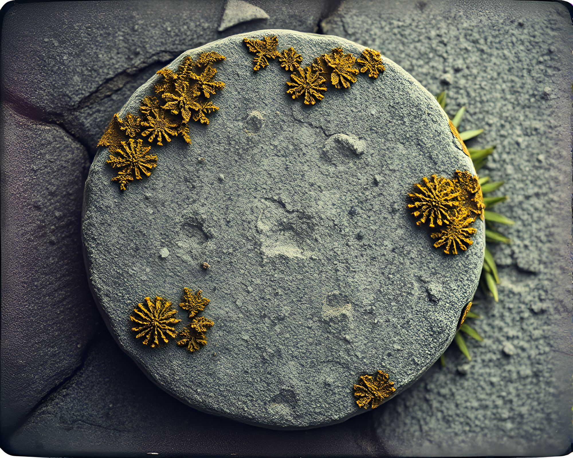 Lichen-Covered Stone Circle in Vintage Polaroid Style – free AI stock image